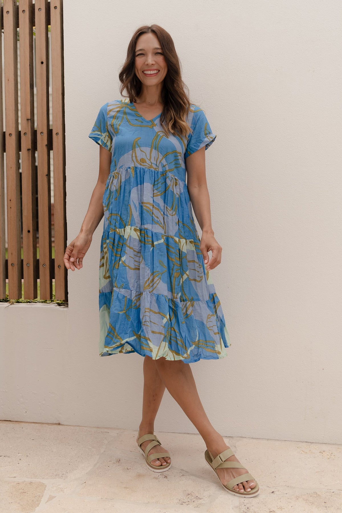 Lania Cobalt Lily Crinkle Cotton Dress Front View 2