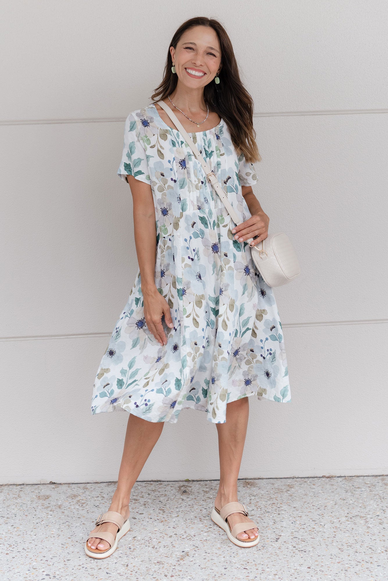Murano Blue Flower Cotton Dress Front View 2