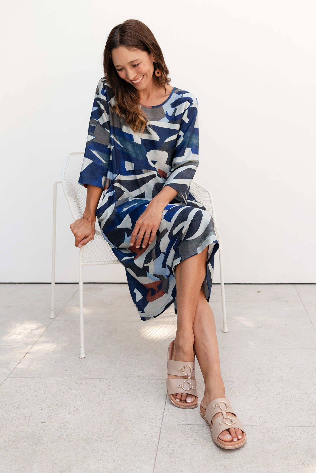 Wynton Blue Abstract Crescent Dress Front View 2