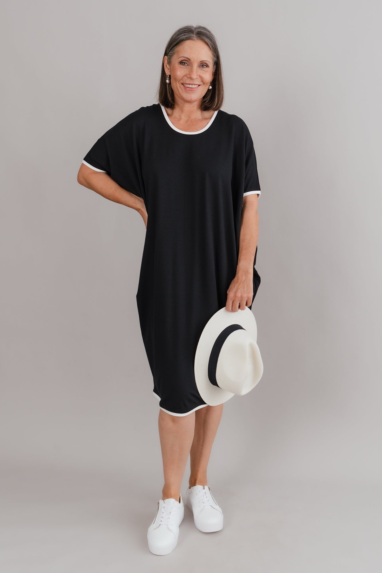 Black Contrast Maui Dress Front View