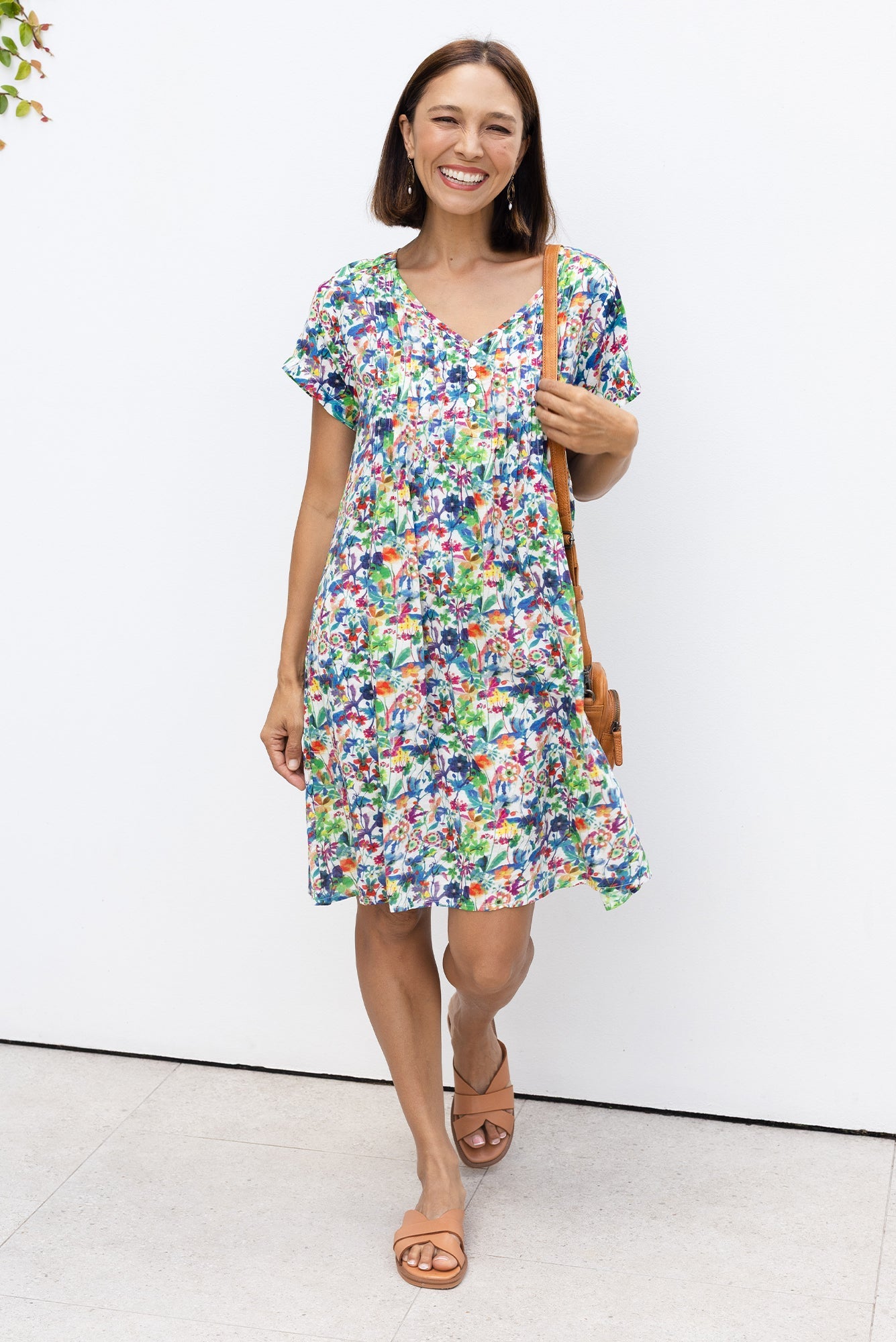 Barry Green Floral Cotton Button Dress Front View 2
