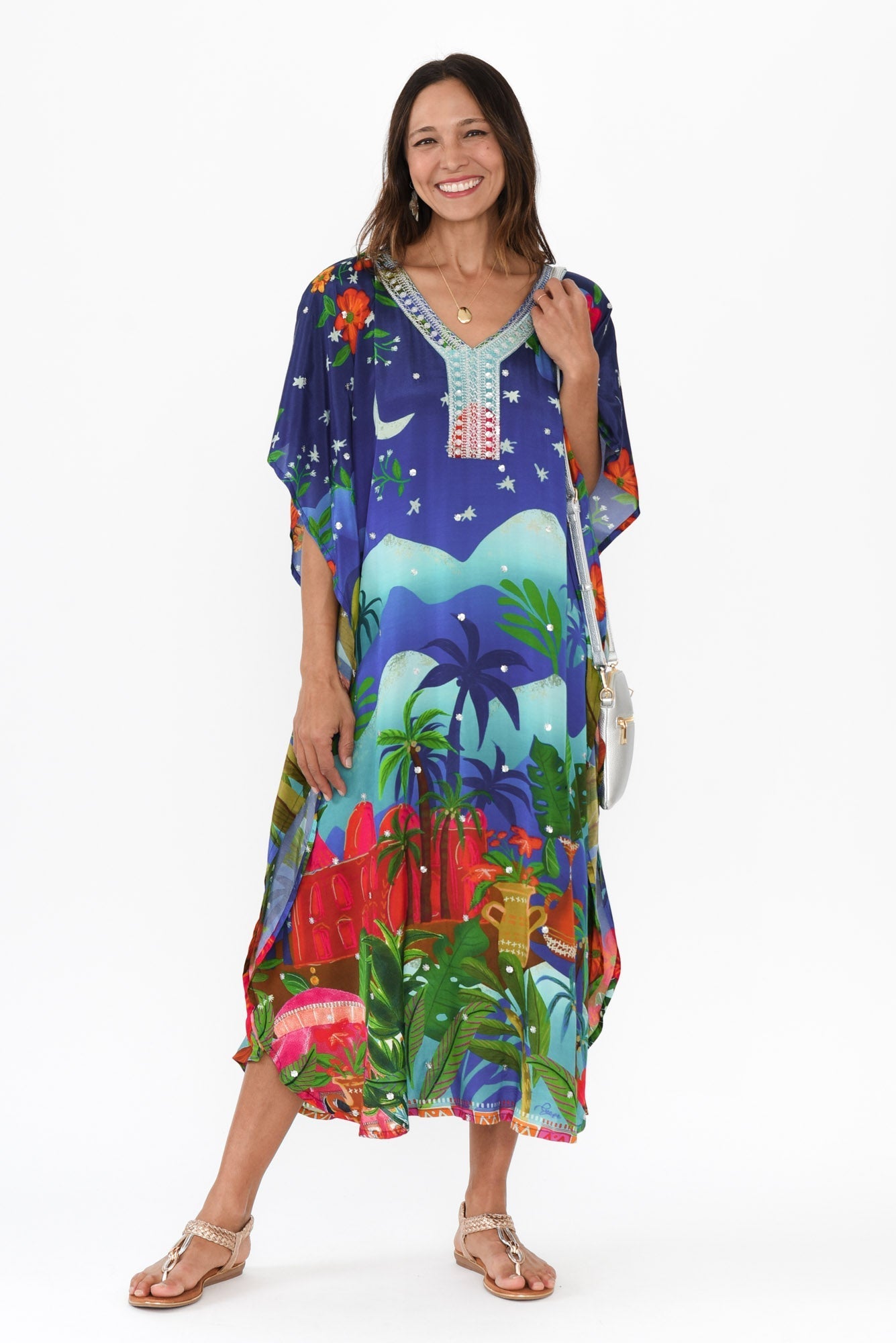 Reyna Blue Paradise Kaftan Front View 2