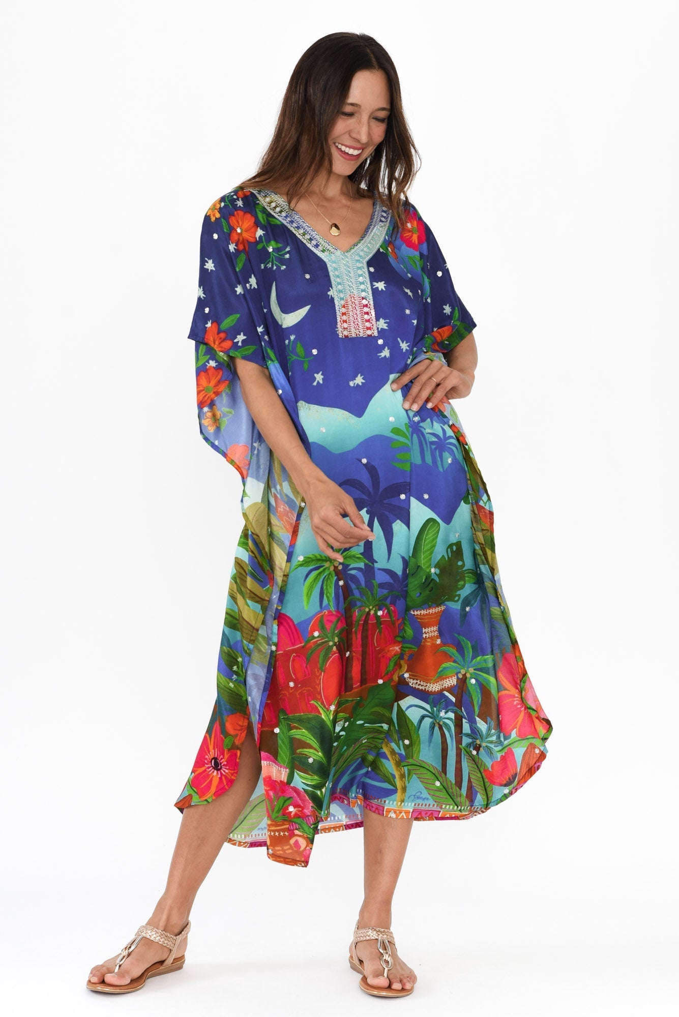 Reyna Blue Paradise Kaftan Front View