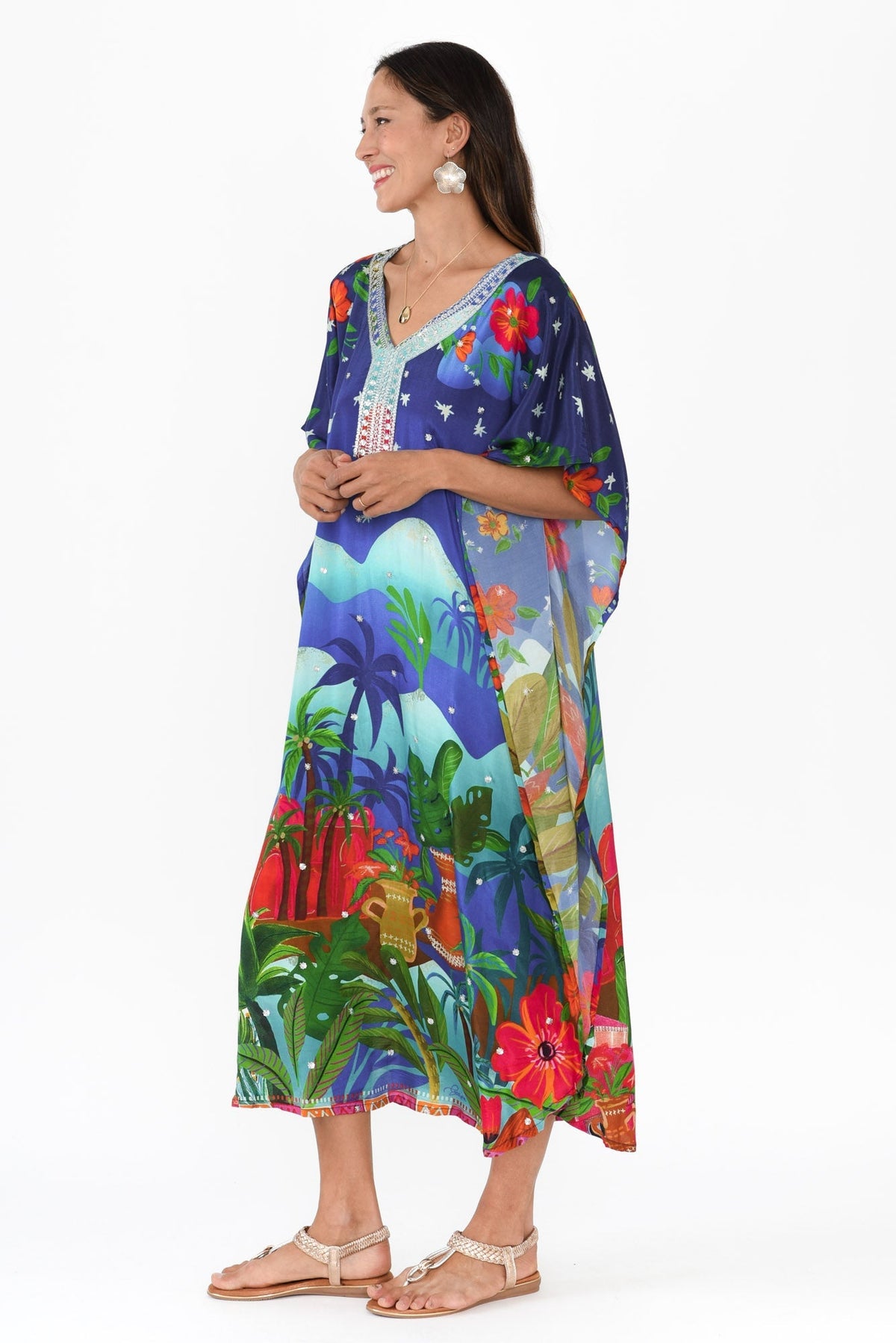 Reyna Blue Paradise Kaftan Back View