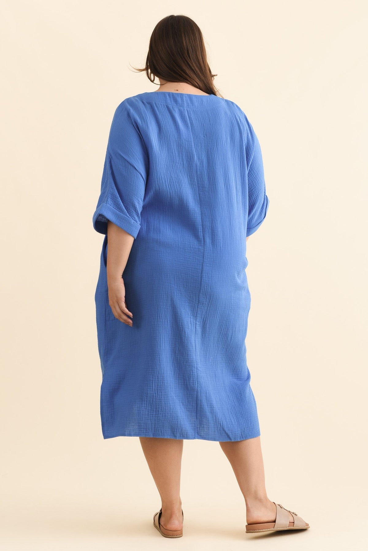 Roma Cobalt Cotton Cheesecloth Dress Styled View 2