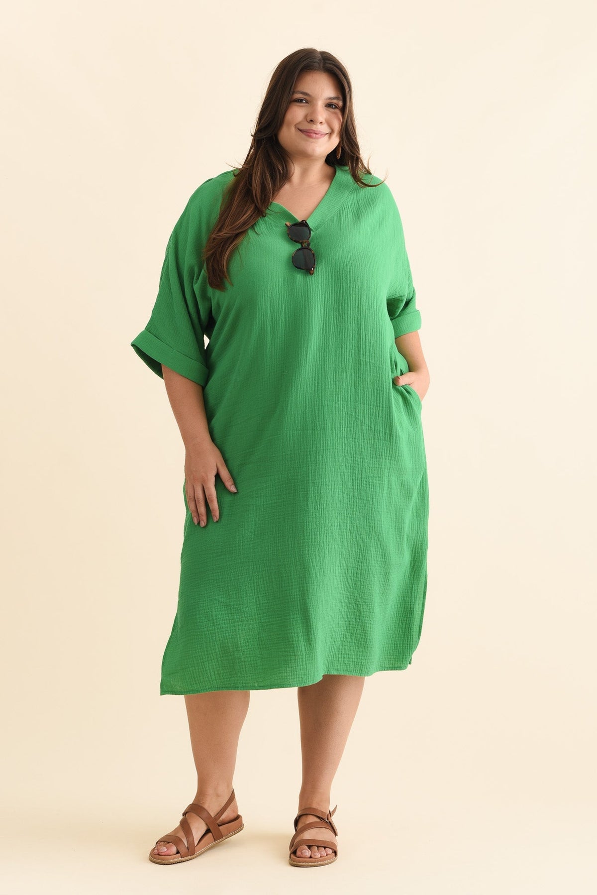 Roma Green Cotton Cheesecloth Dress Side View 2