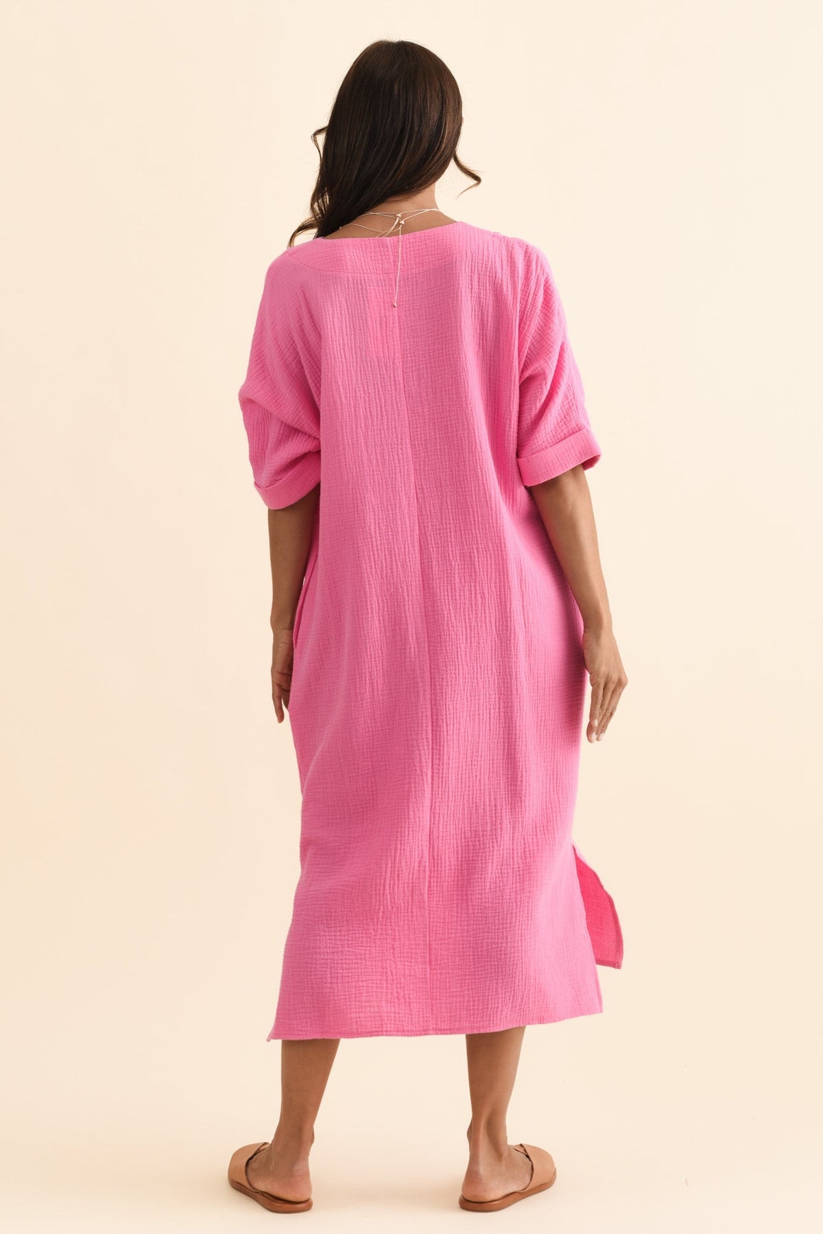 Roma Pink Cotton Cheesecloth Dress Side View