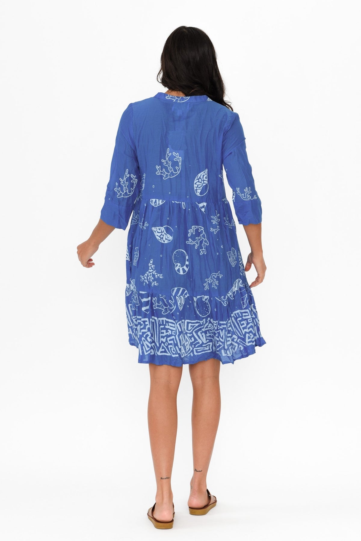 Romy Cobalt Seashell Crinkle Cotton Dress Side View