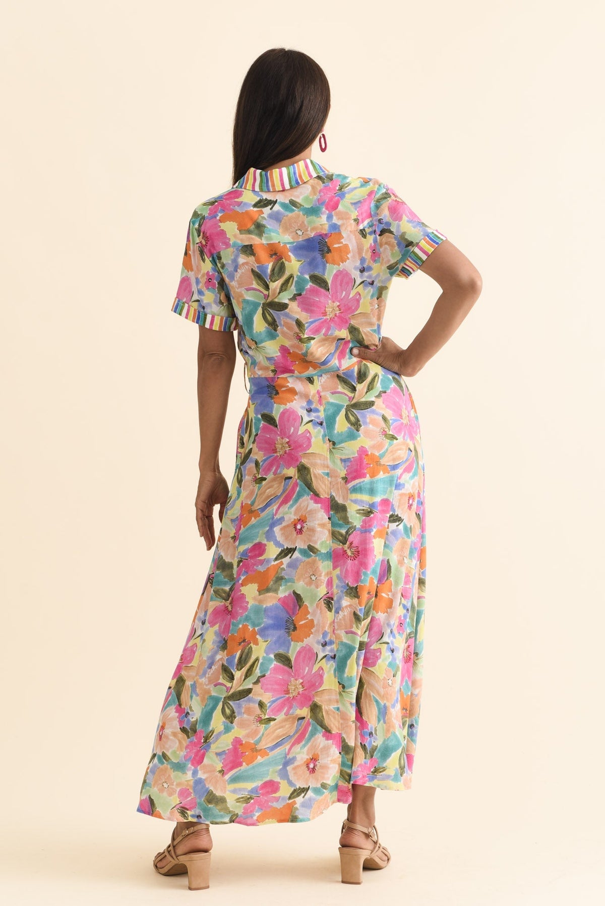 Rossellini Pink Floral Tie Maxi Dress Side View