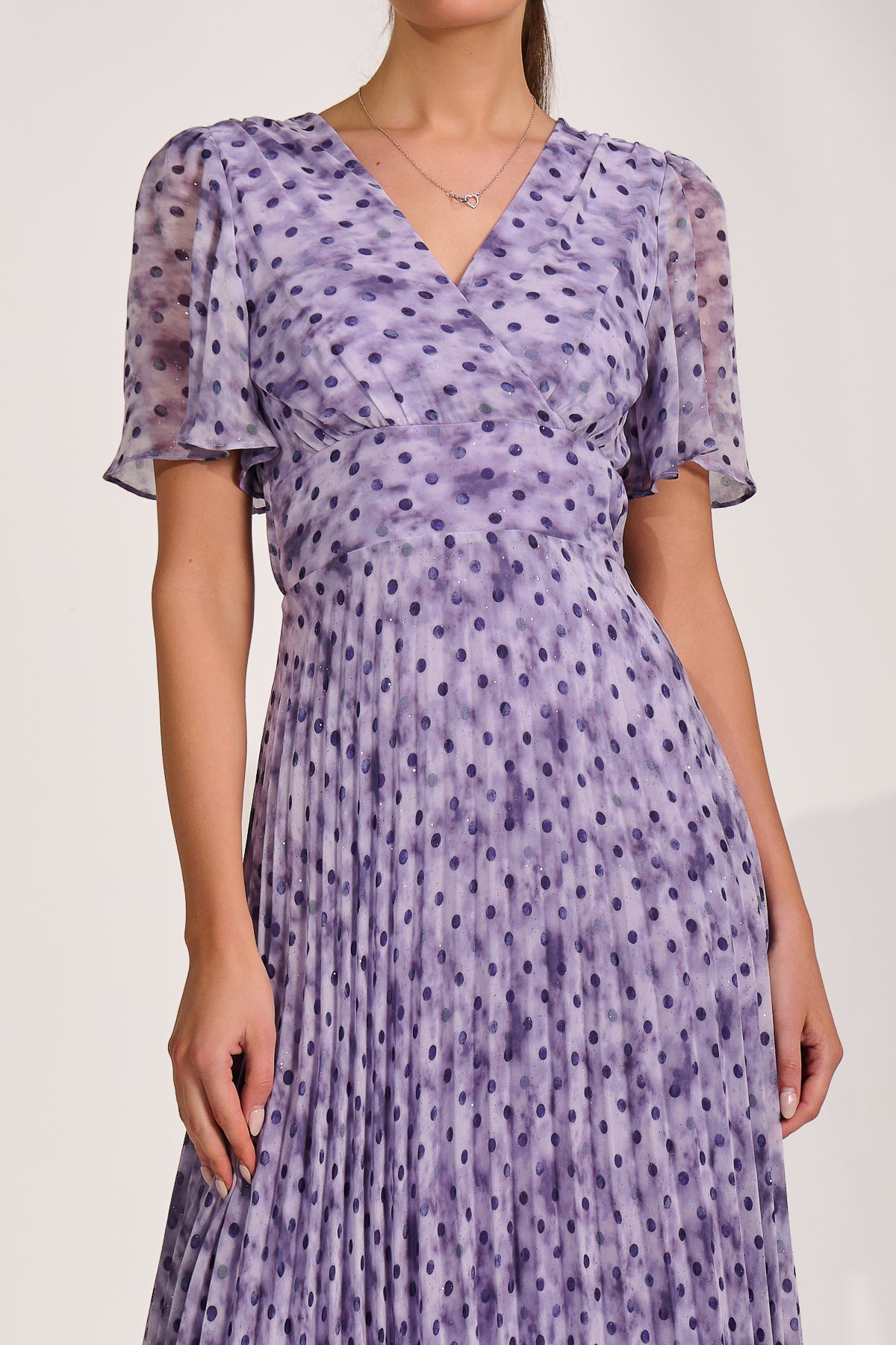 Printed Chiffon Glitter Maxi Dress Blue Spot Styled View