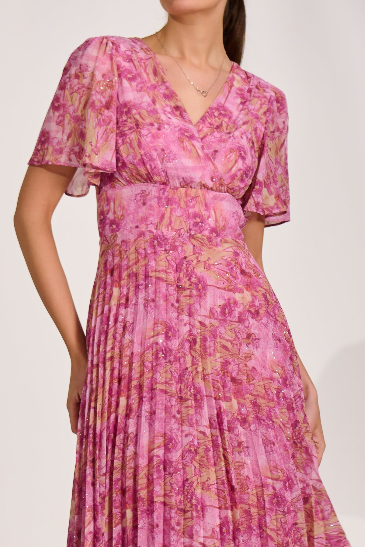 Printed Chiffon Glitter Maxi Dress Back View