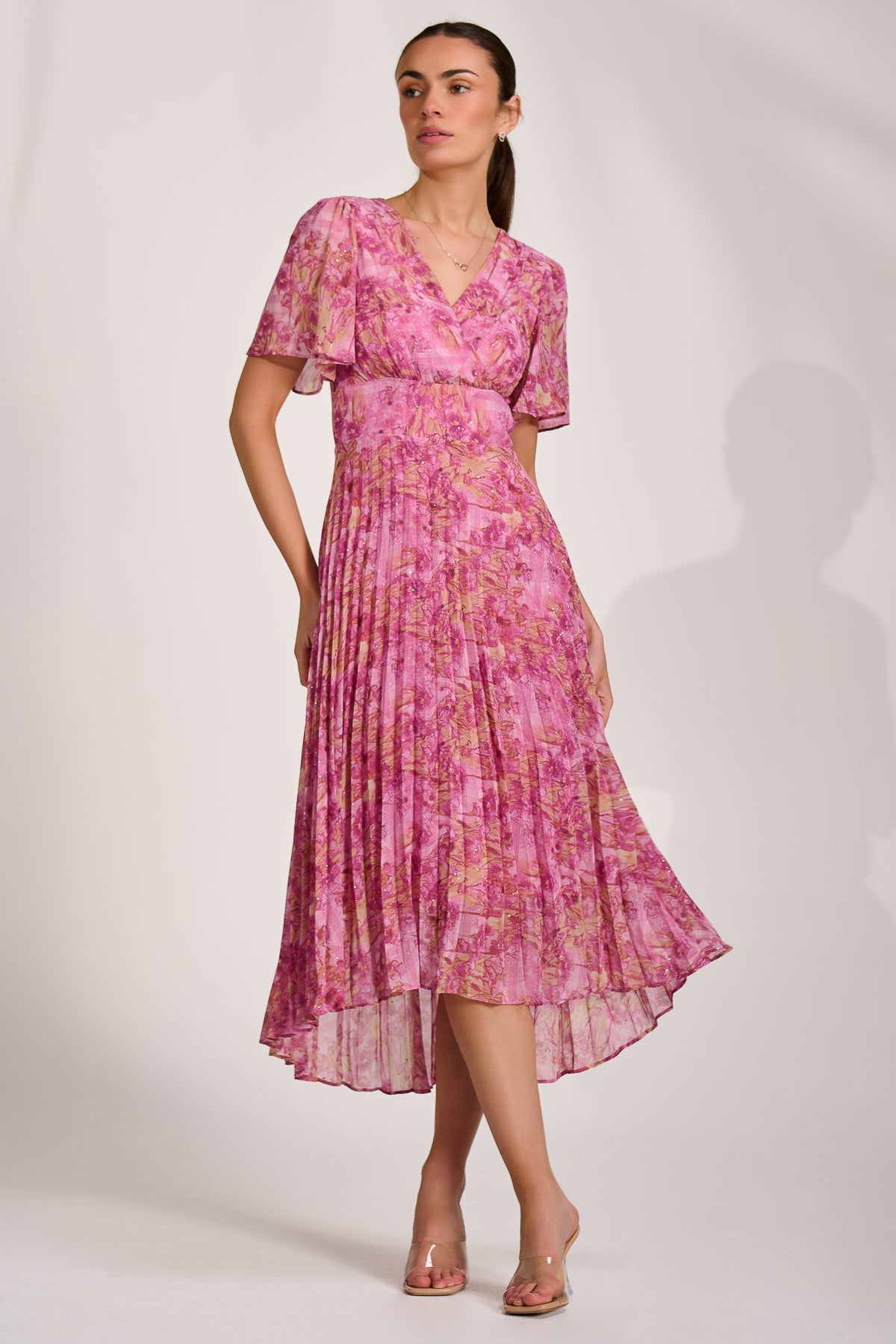 Printed Chiffon Glitter Maxi Dress Detail View