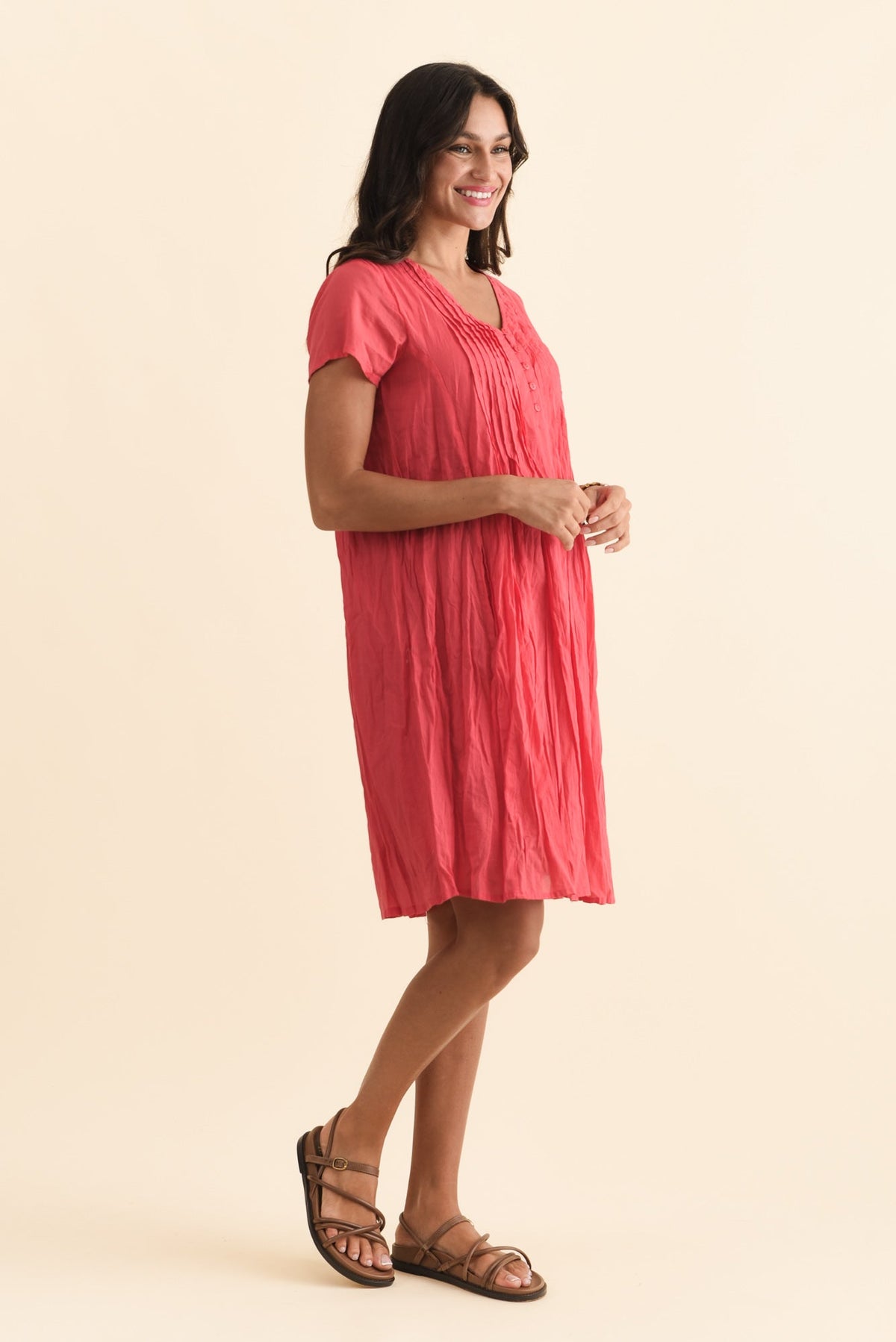 Sabina Cherry Crinkle Cotton Dress Side View