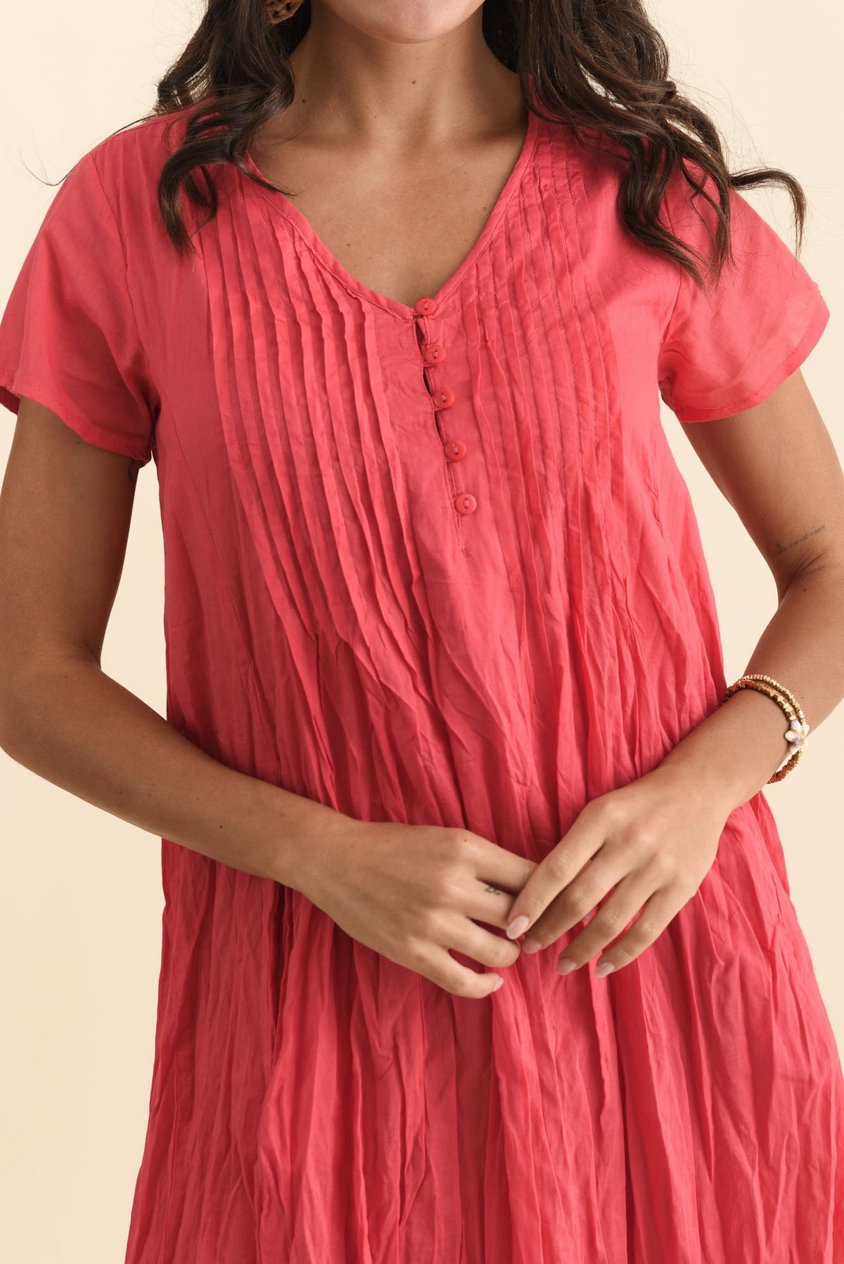 Sabina Cherry Crinkle Cotton Dress Full Length View