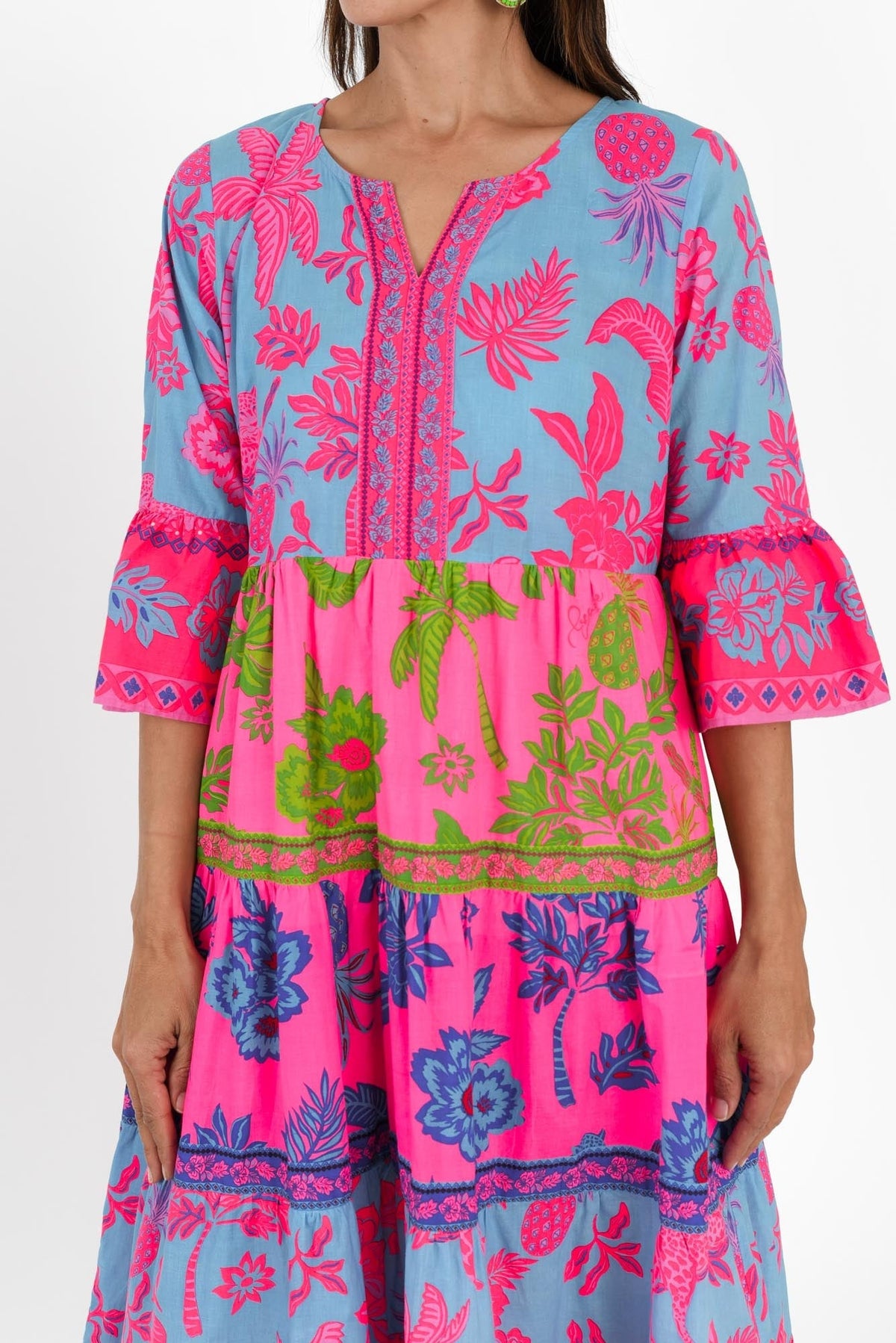 Samara Pink Pineapple Cotton Tier Dress Detail View