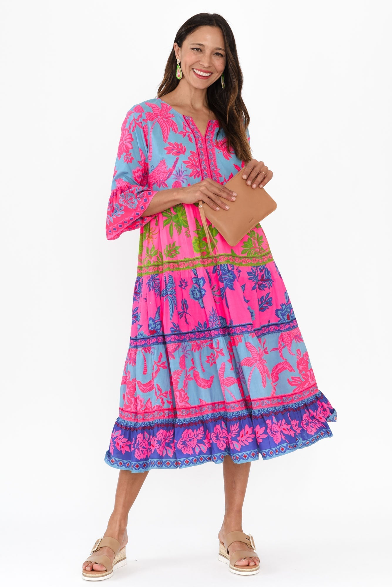 Samara Pink Pineapple Cotton Tier Dress Front View 2