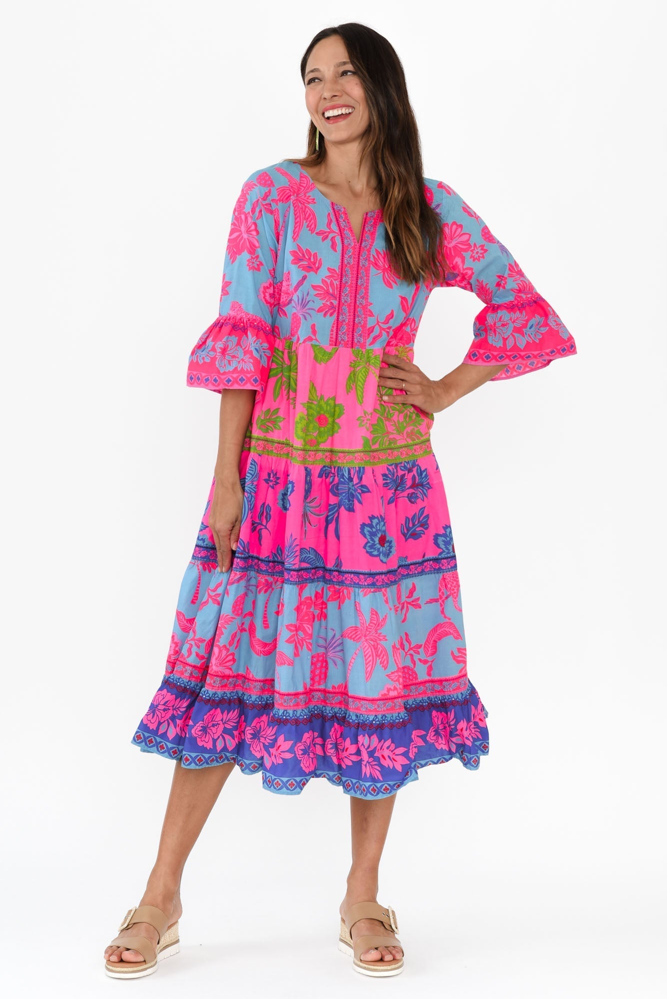 Samara Pink Pineapple Cotton Tier Dress Front View
