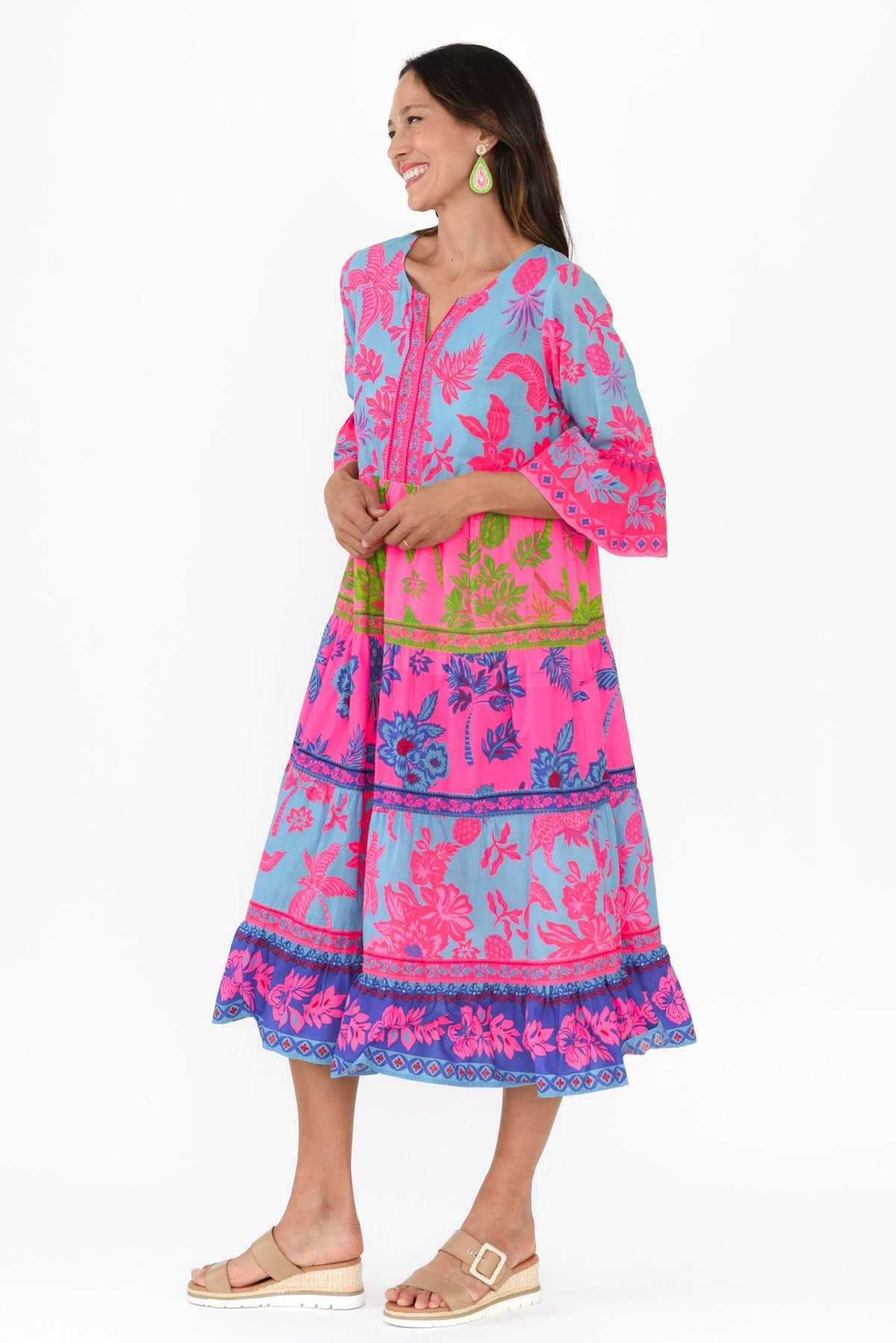 Samara Pink Pineapple Cotton Tier Dress Back View