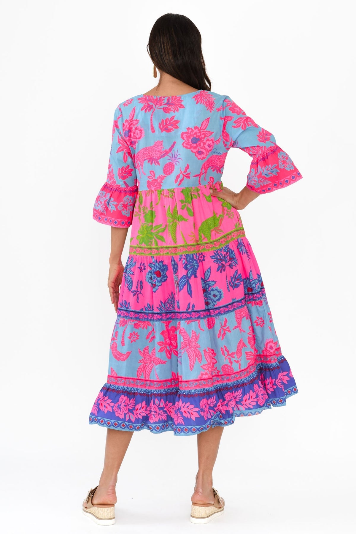 Samara Pink Pineapple Cotton Tier Dress Side View