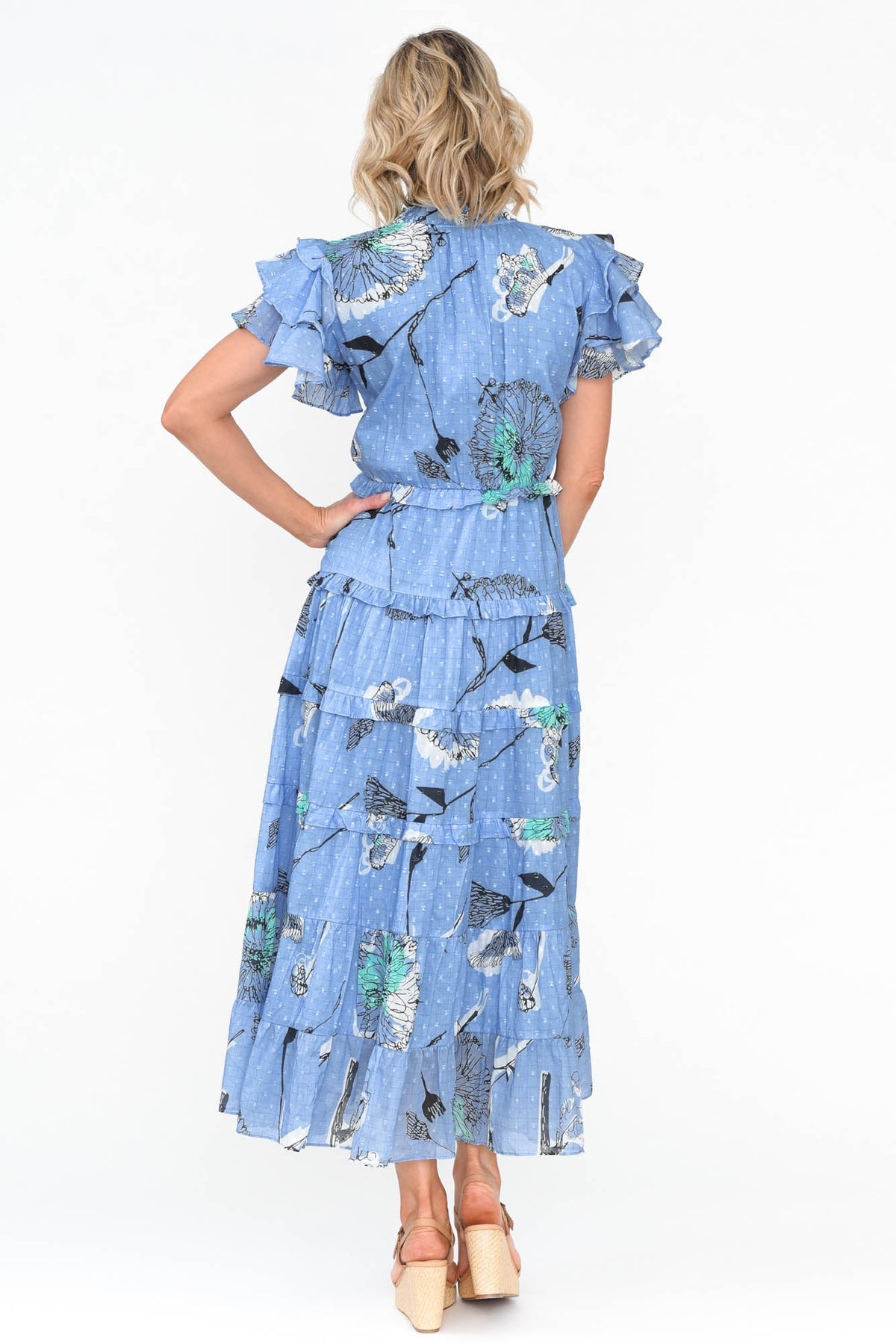 Sana Blue Dandelion Cotton Frill Dress Side View