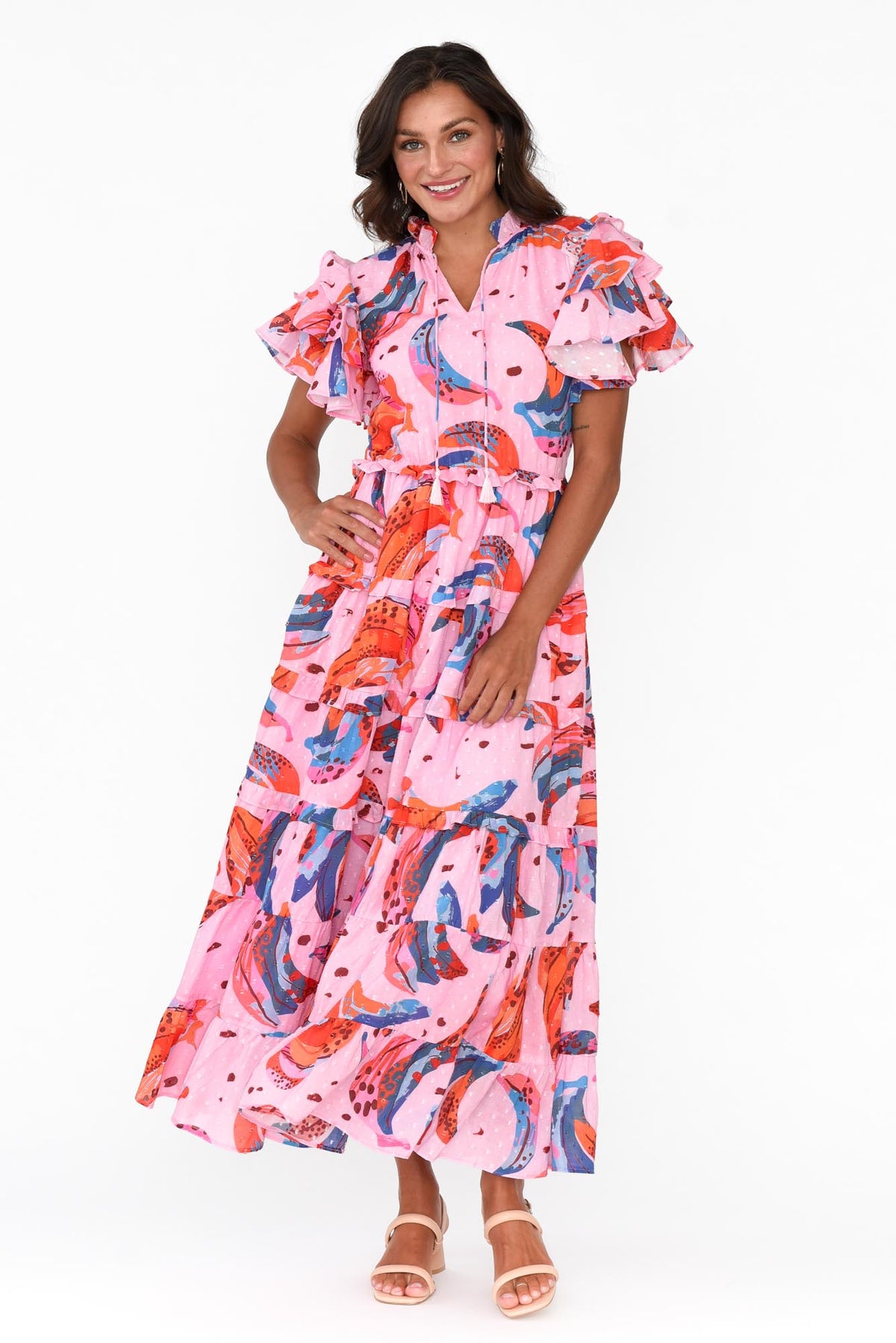Sana Fruity Fusion Cotton Frill Dress Full Length View
