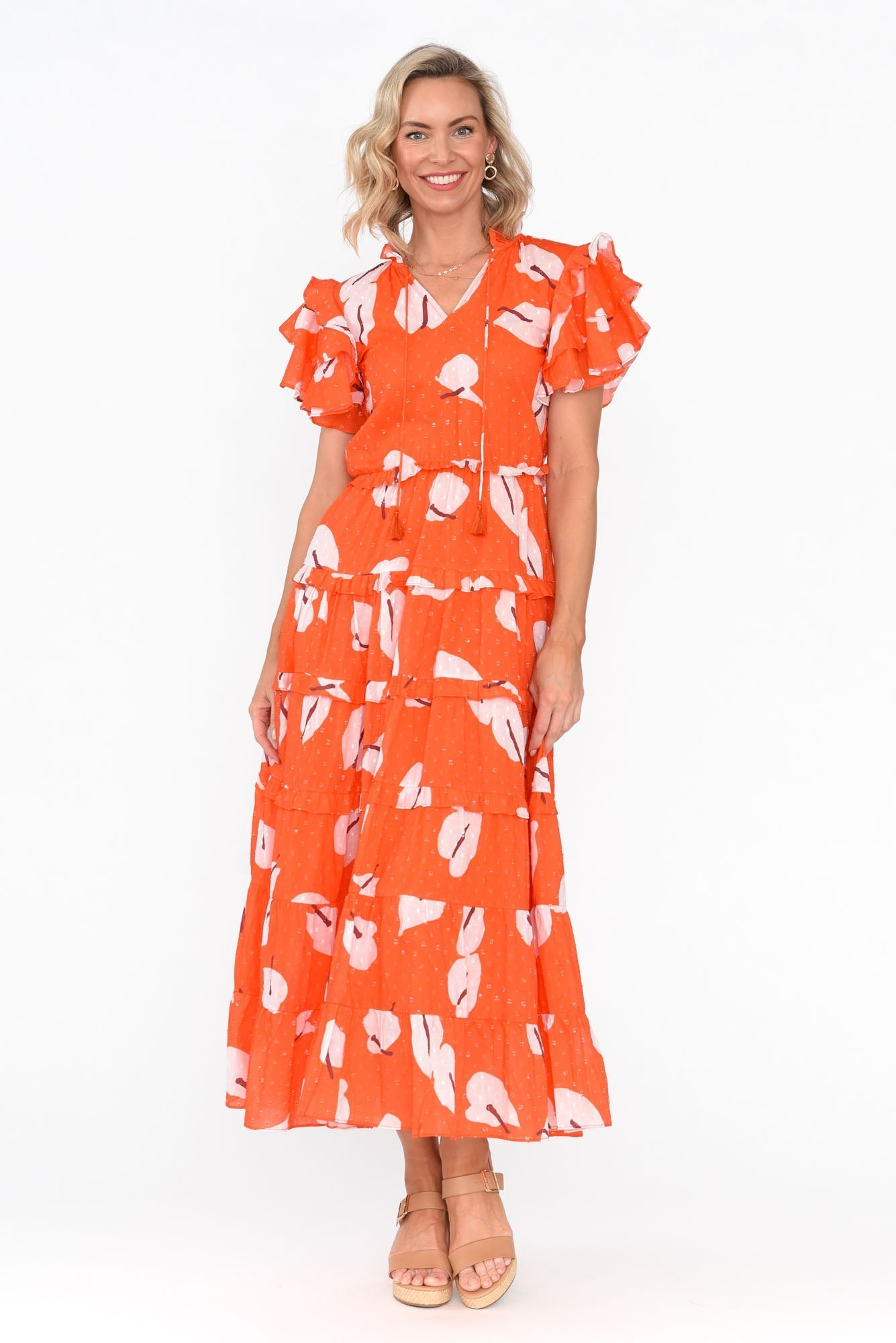 Sana Sunset Petals Cotton Frill Dress Front View