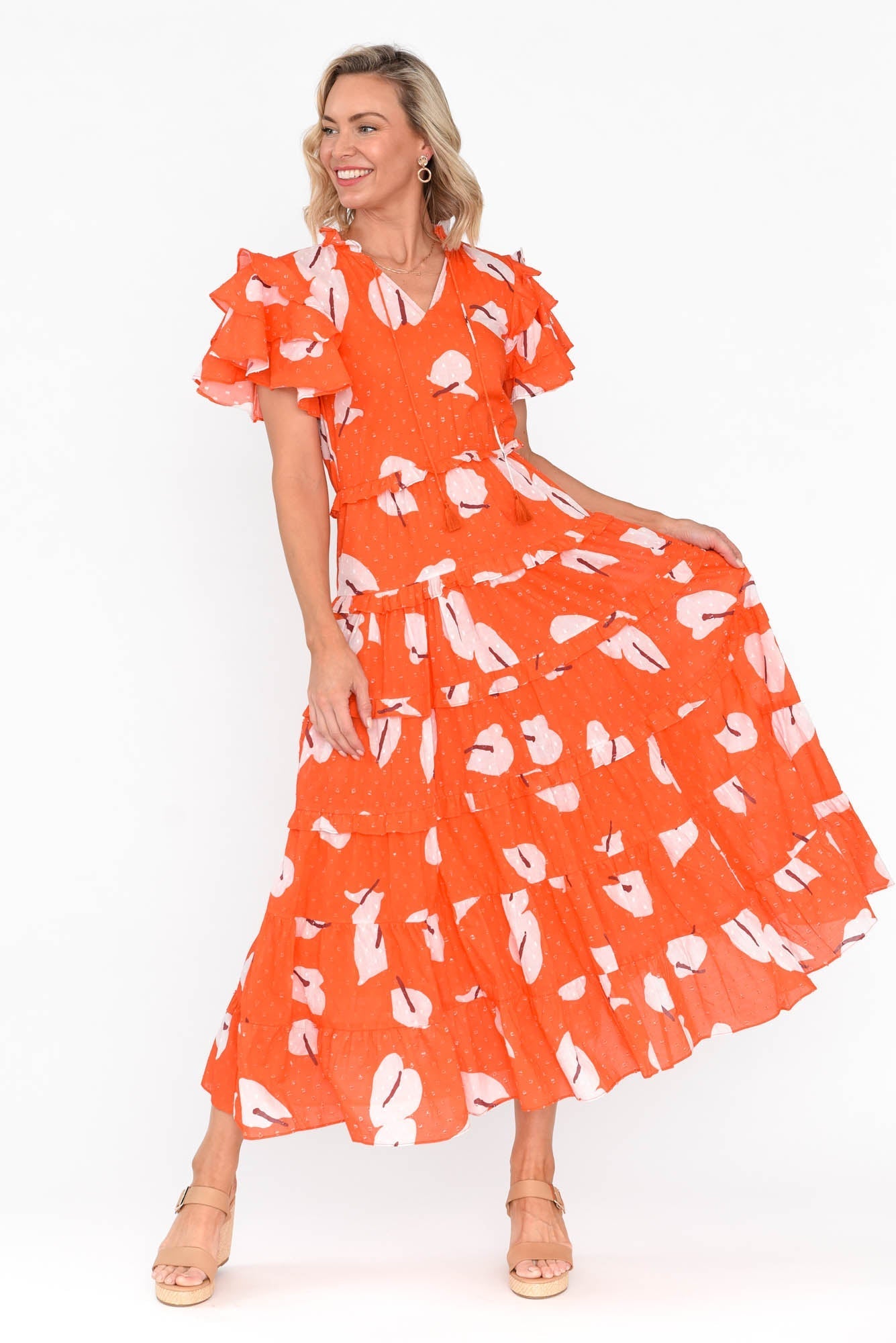 Sana Sunset Petals Cotton Frill Dress Front View 2