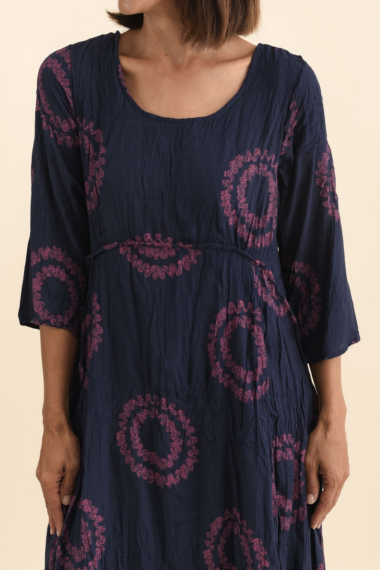 Sapporo Pink Circle Cotton Blend Crescent Dress Detail View
