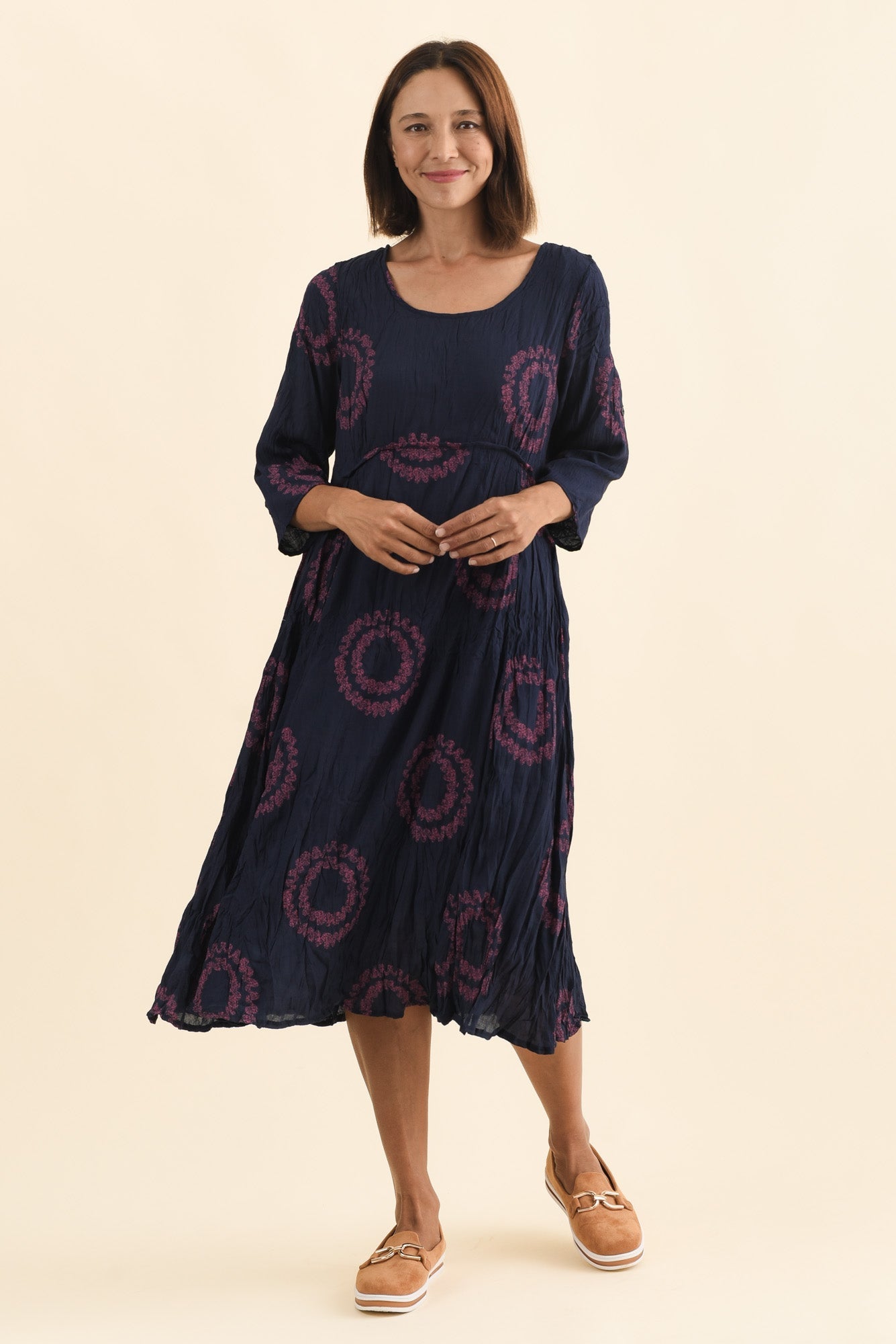 Sapporo Pink Circle Cotton Blend Crescent Dress Front View