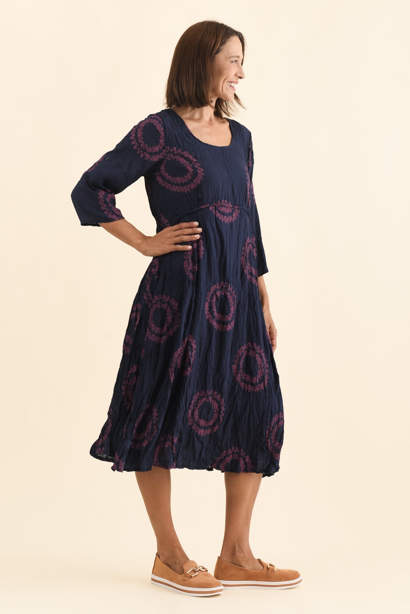 Sapporo Pink Circle Cotton Blend Crescent Dress Back View