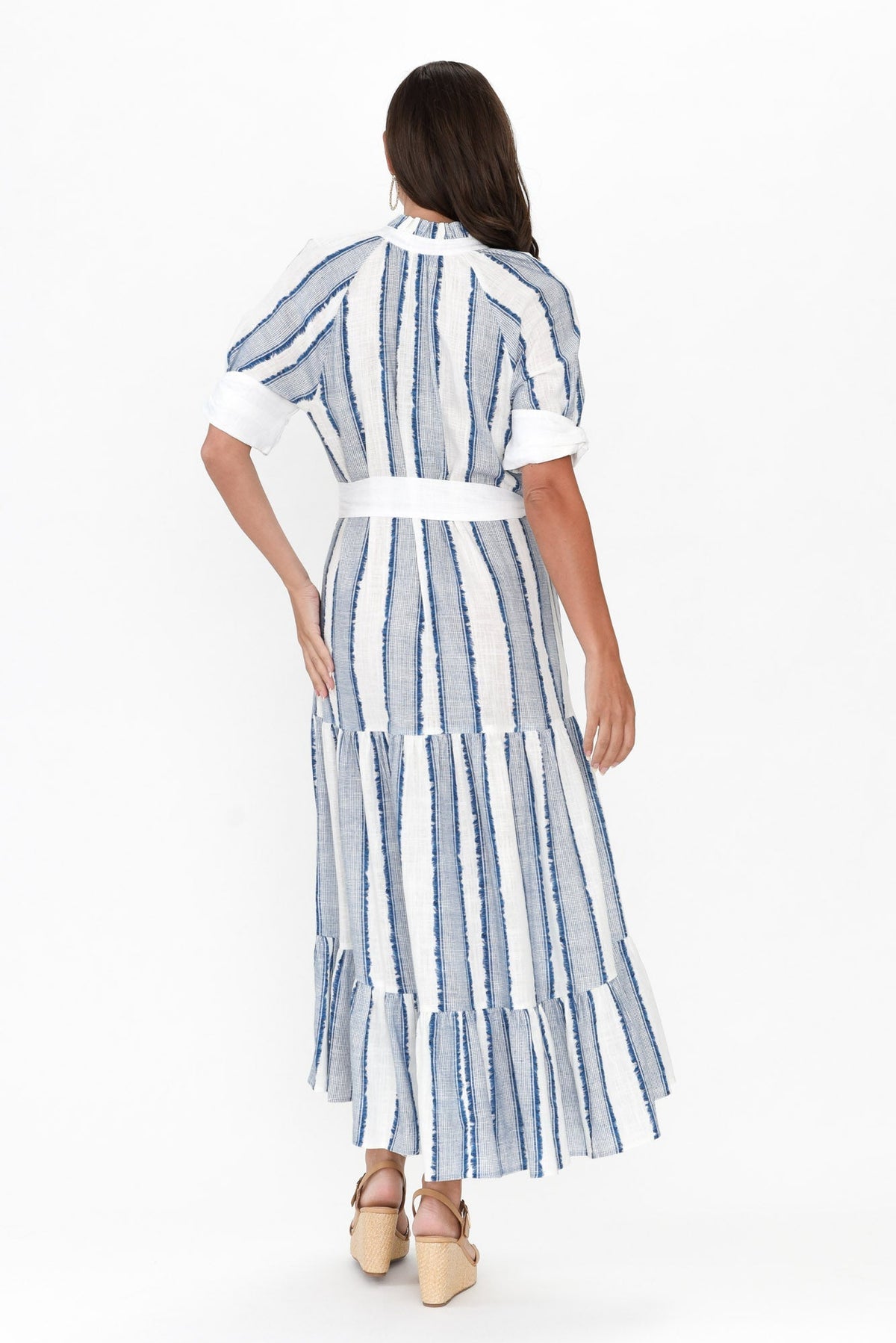 Scala Blue Stripe Linen Blend Dress Side View