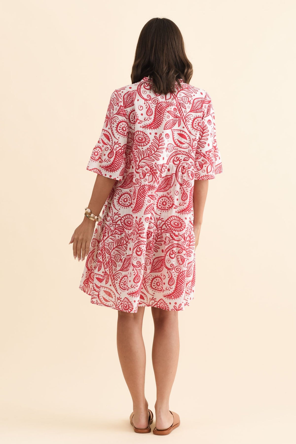 Senna Red Abstract Cotton Dress Side View
