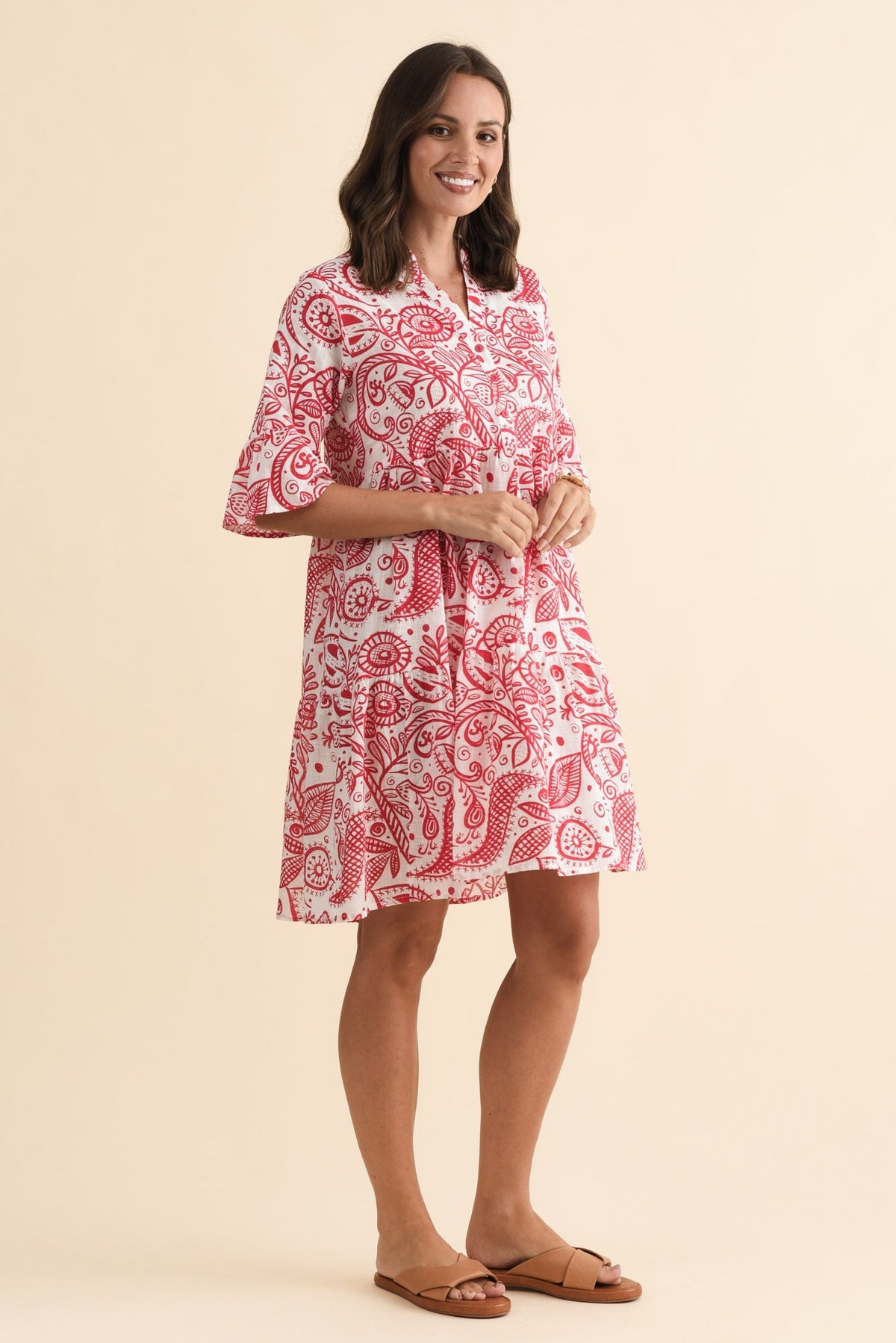 Senna Red Abstract Cotton Dress Back View
