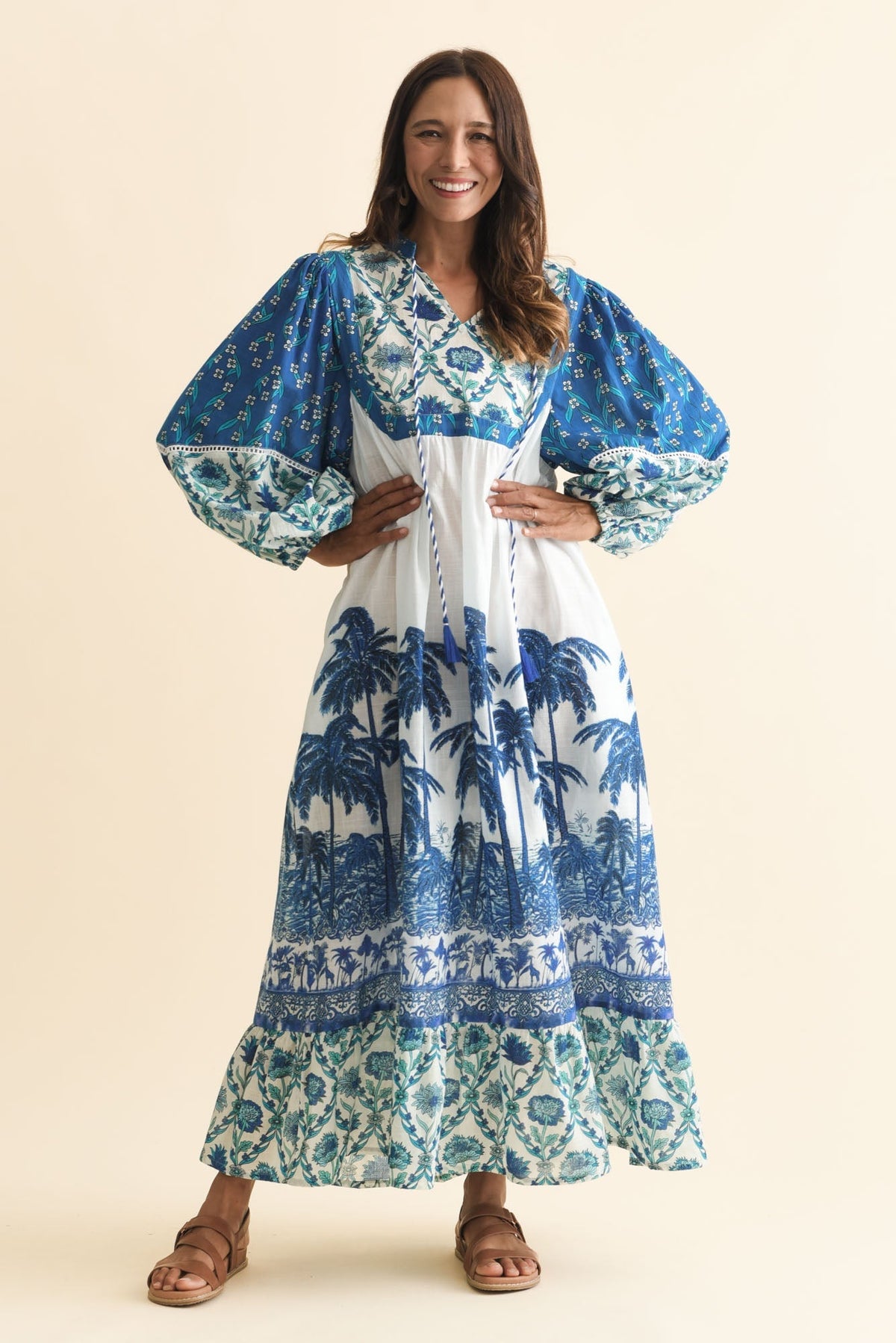 Shari Blue Tropical Cotton Dress Back View 2