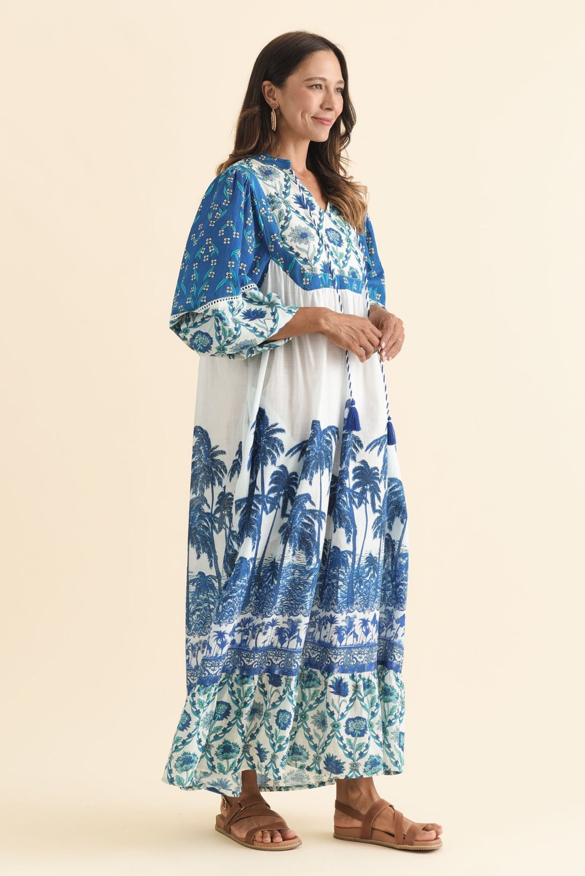 Shari Blue Tropical Cotton Dress Side View