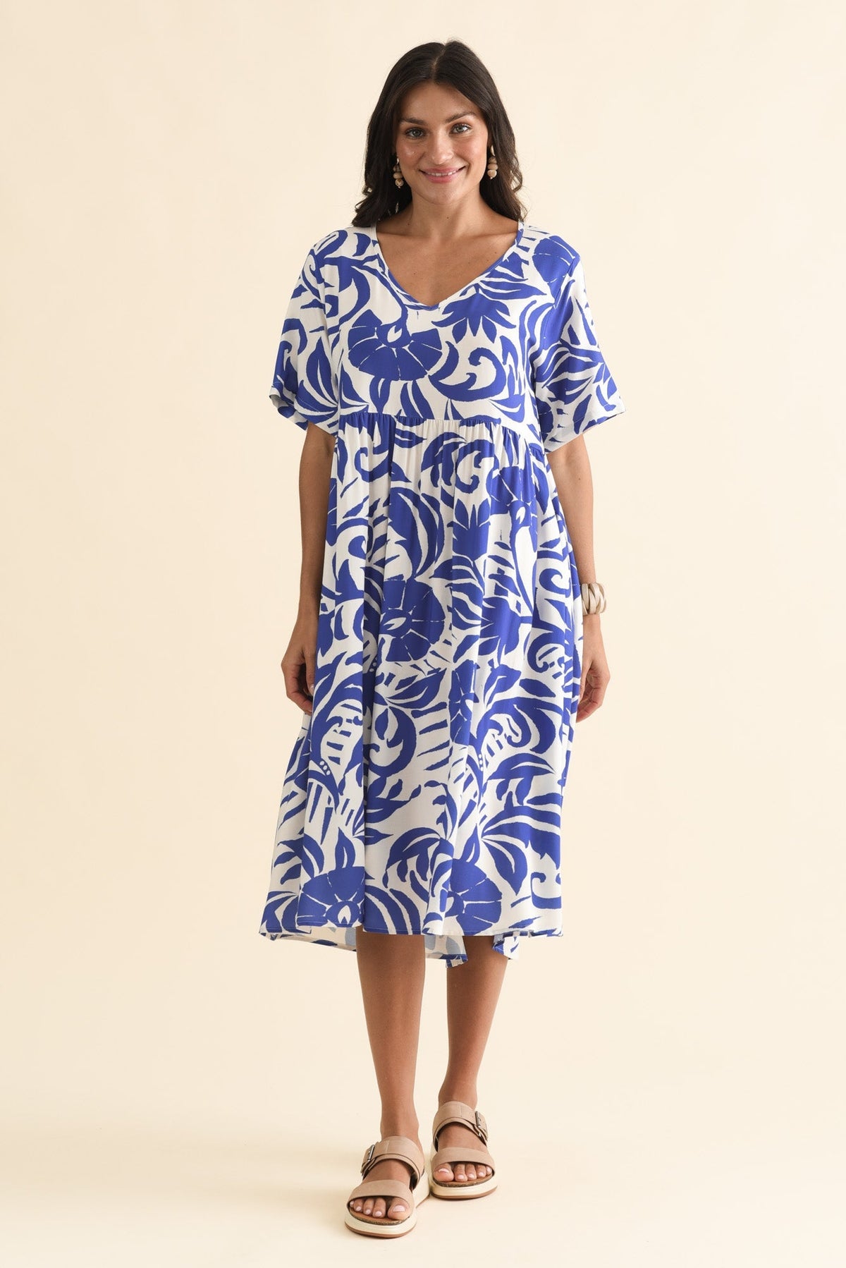 Sharlene Blue Botanical Midi Dress Back View 2