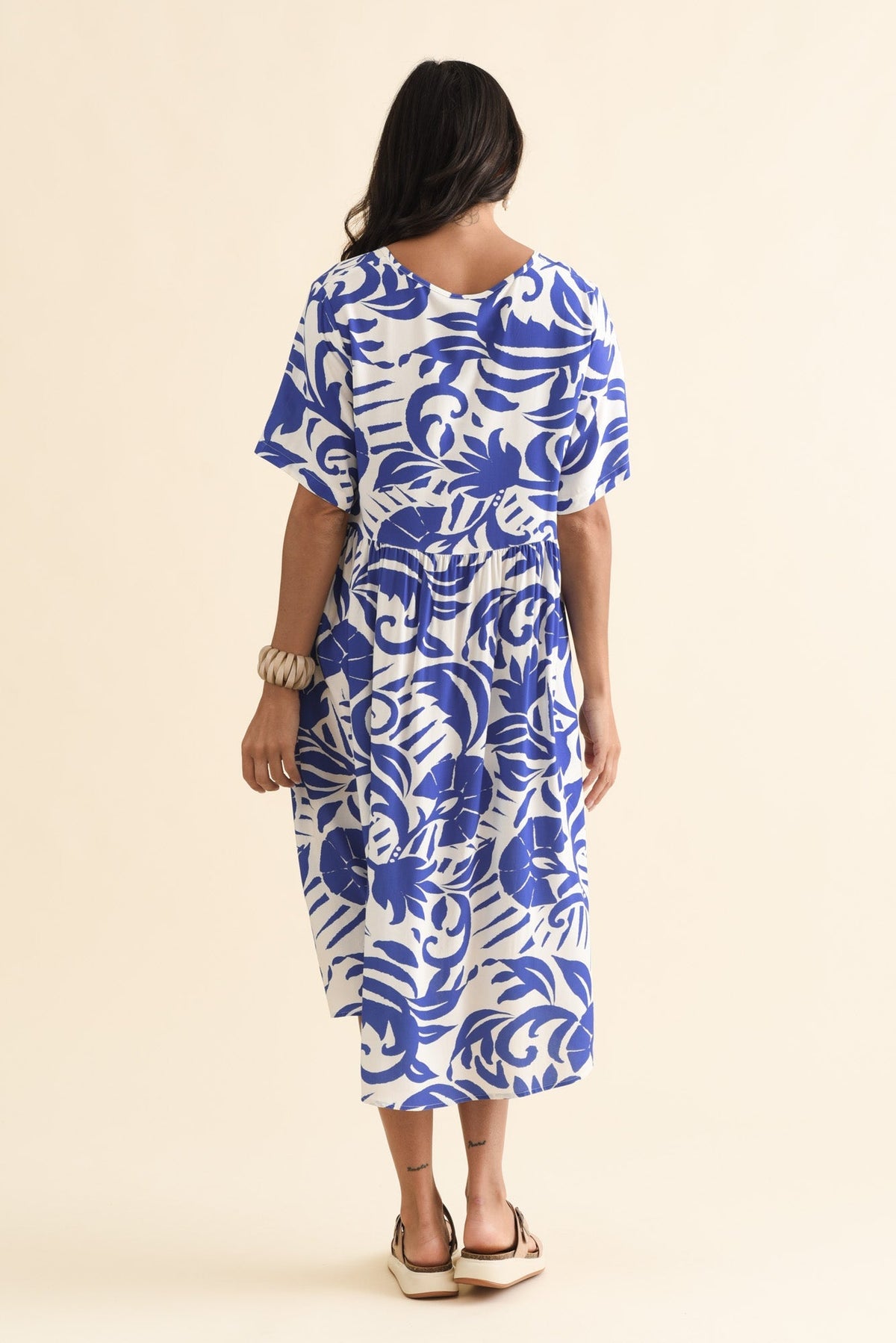 Sharlene Blue Botanical Midi Dress Detail View