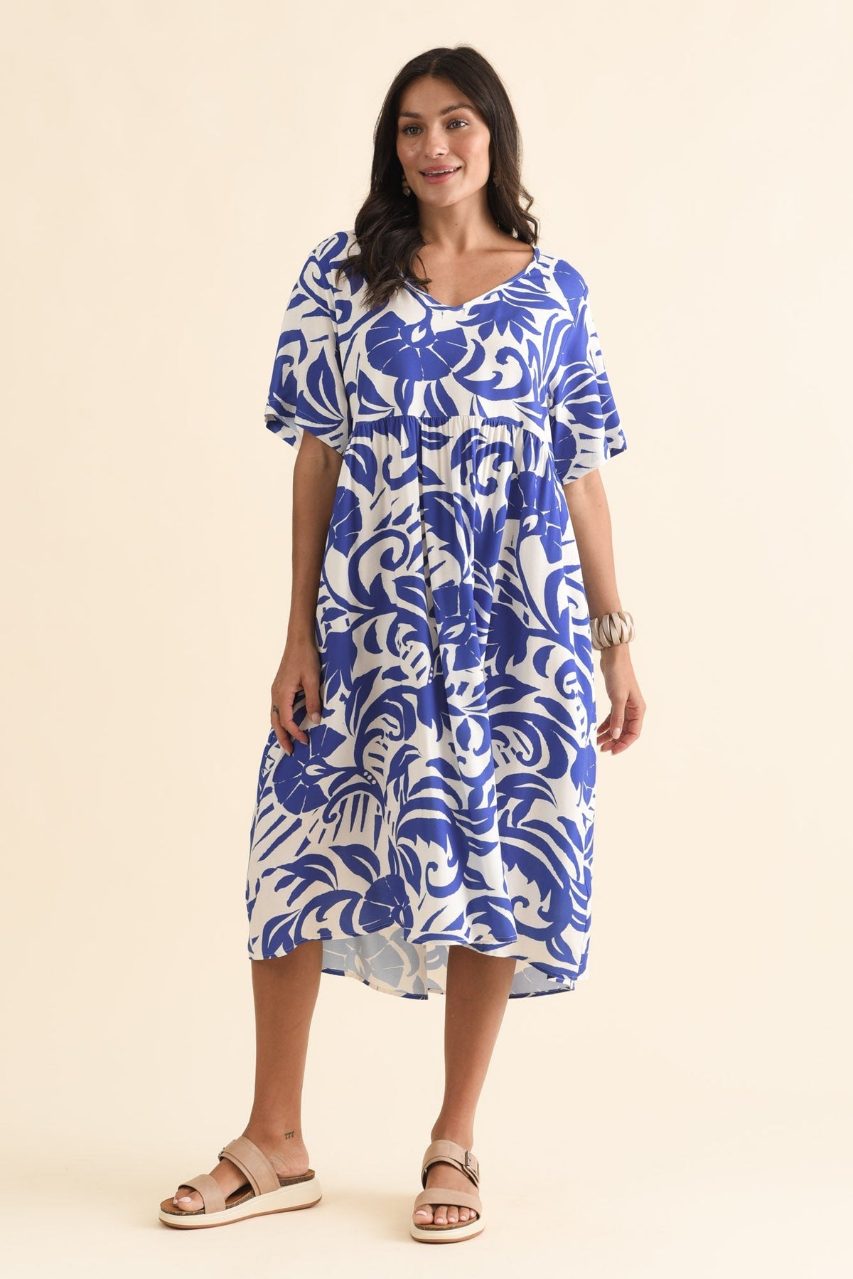Sharlene Blue Botanical Midi Dress Back View