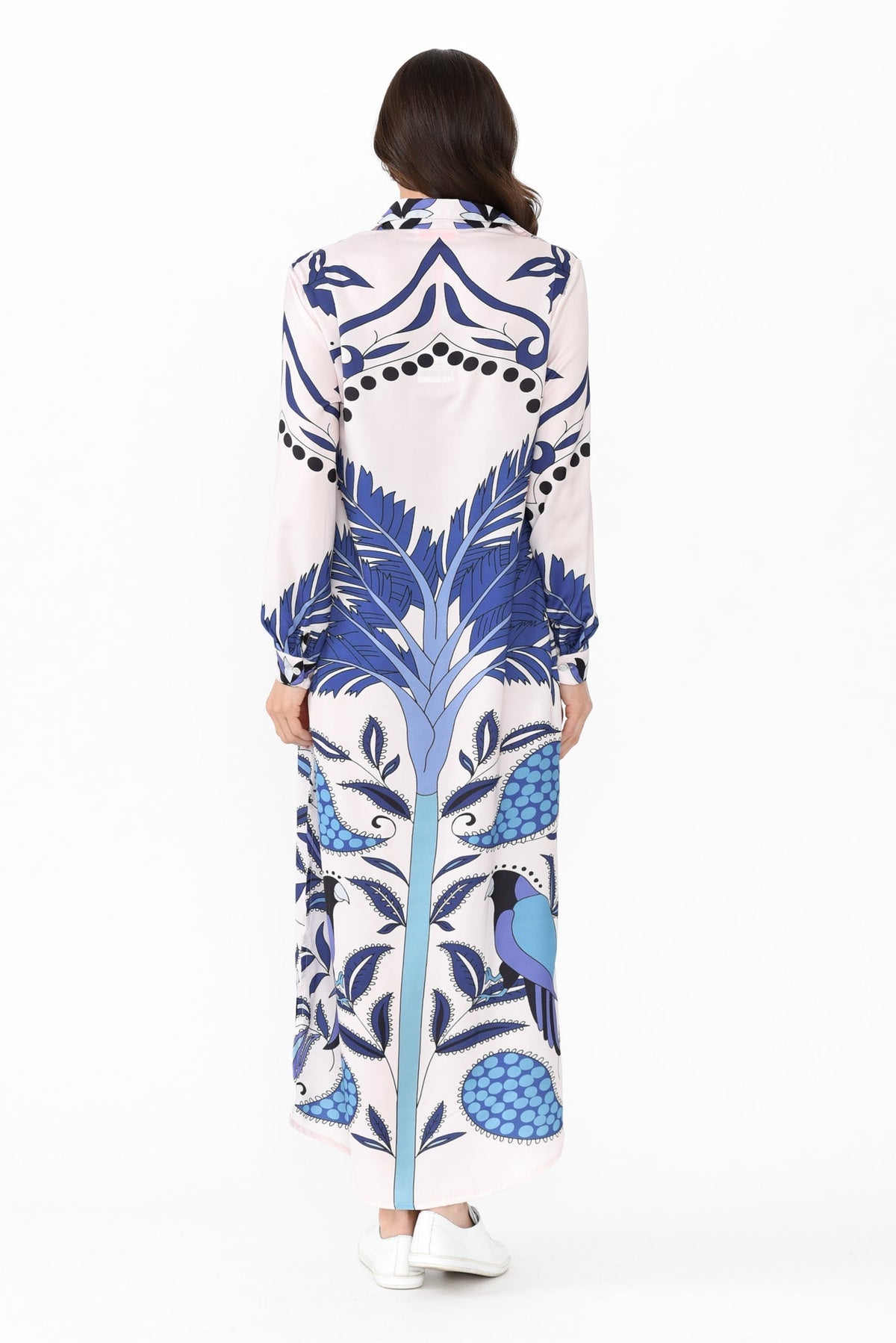 Shayli Blue Tropical Shirt Dress Detail View