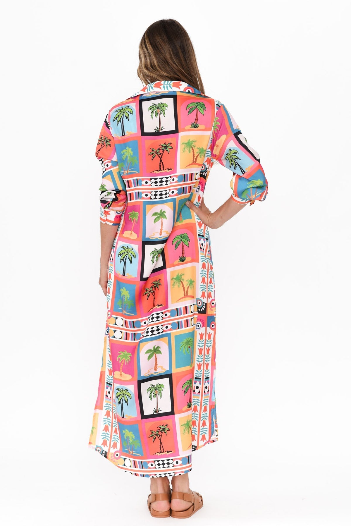 Shayli Pink Tropical Shirt Dress Side View
