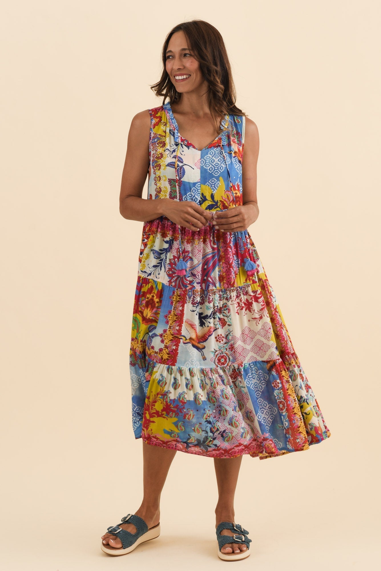 Shylo Red Patchwork Sleeveless Dress Front View