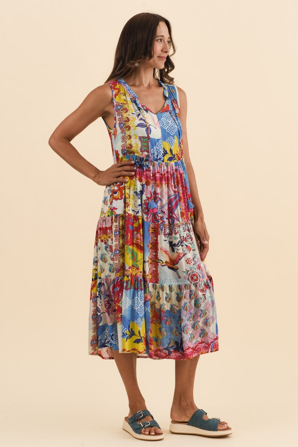 Shylo Red Patchwork Sleeveless Dress Back View