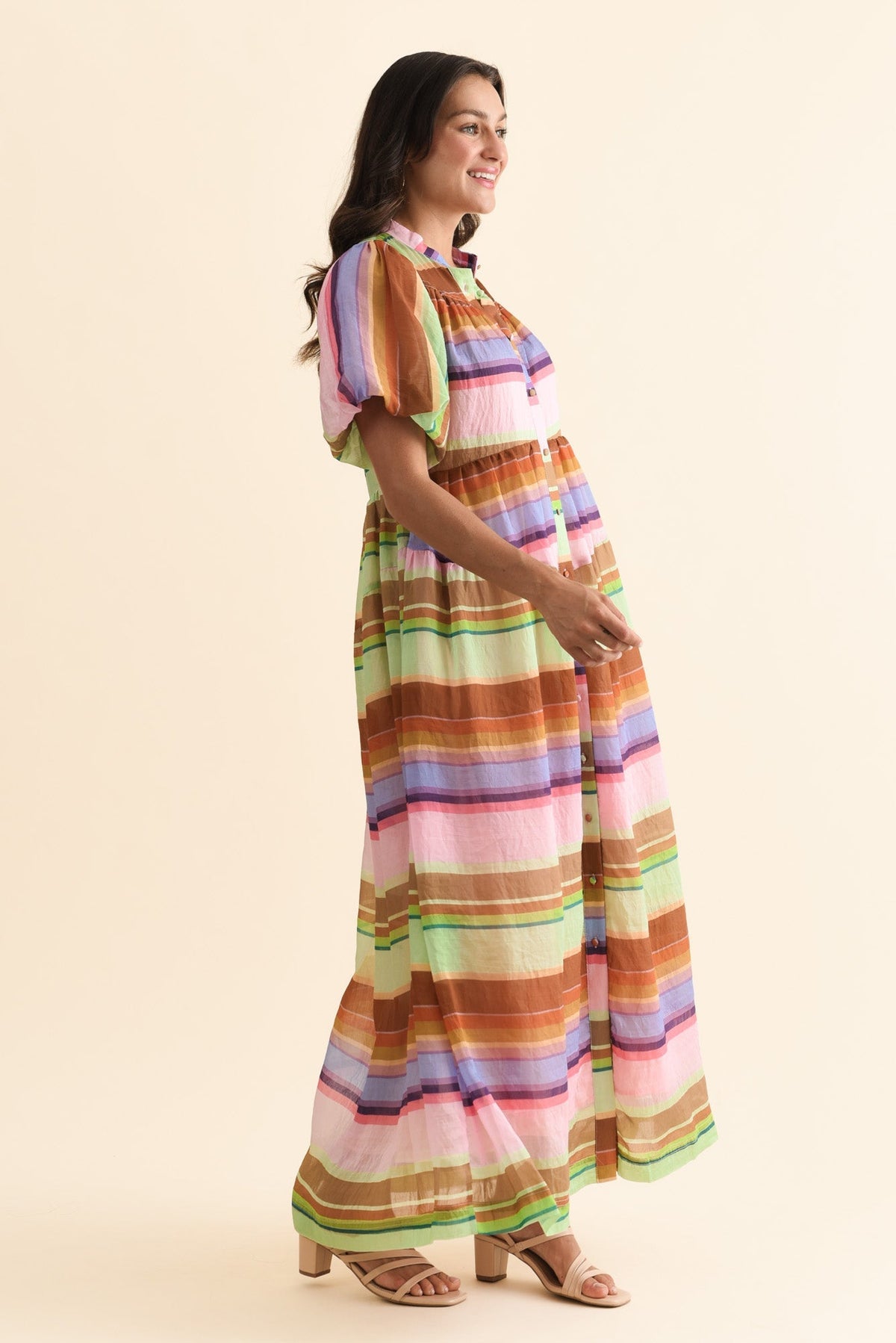 Siesta Pink Stripe Belted Dress Back View