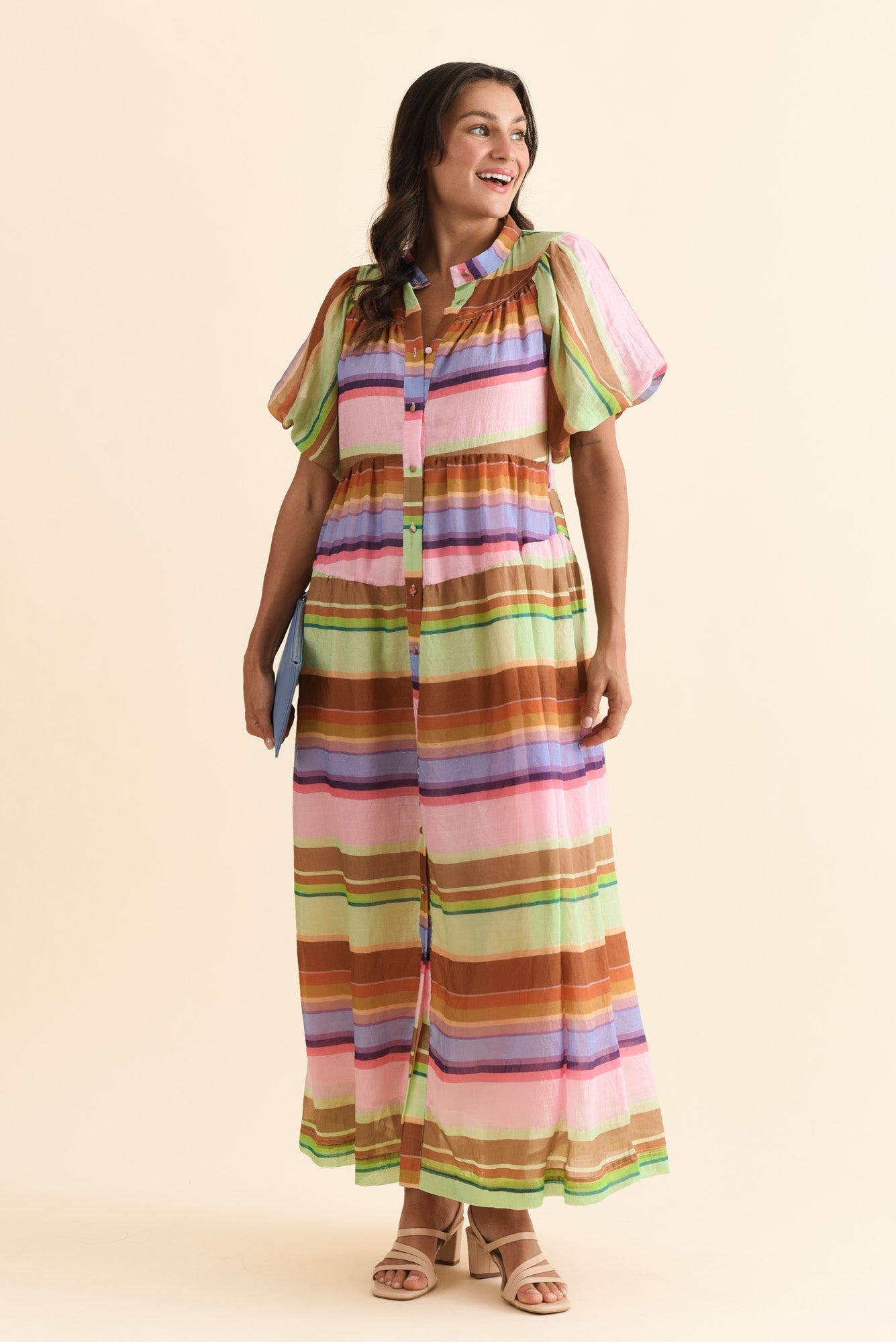 Siesta Pink Stripe Belted Dress Front View