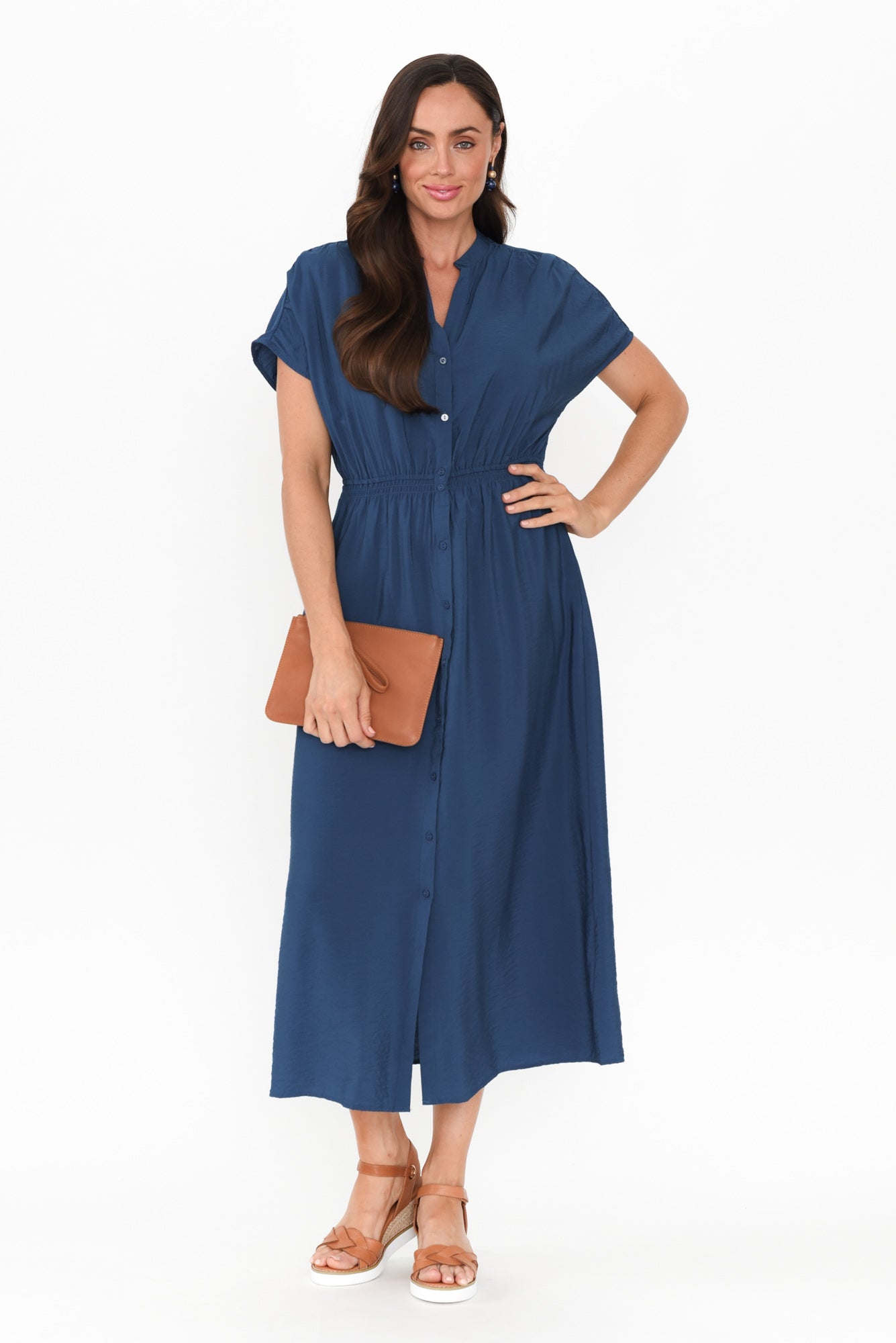 Simone Blue Button Dress Front View 2