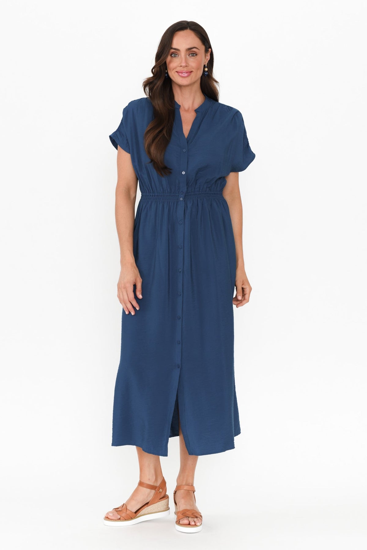 Simone Blue Button Dress Back View
