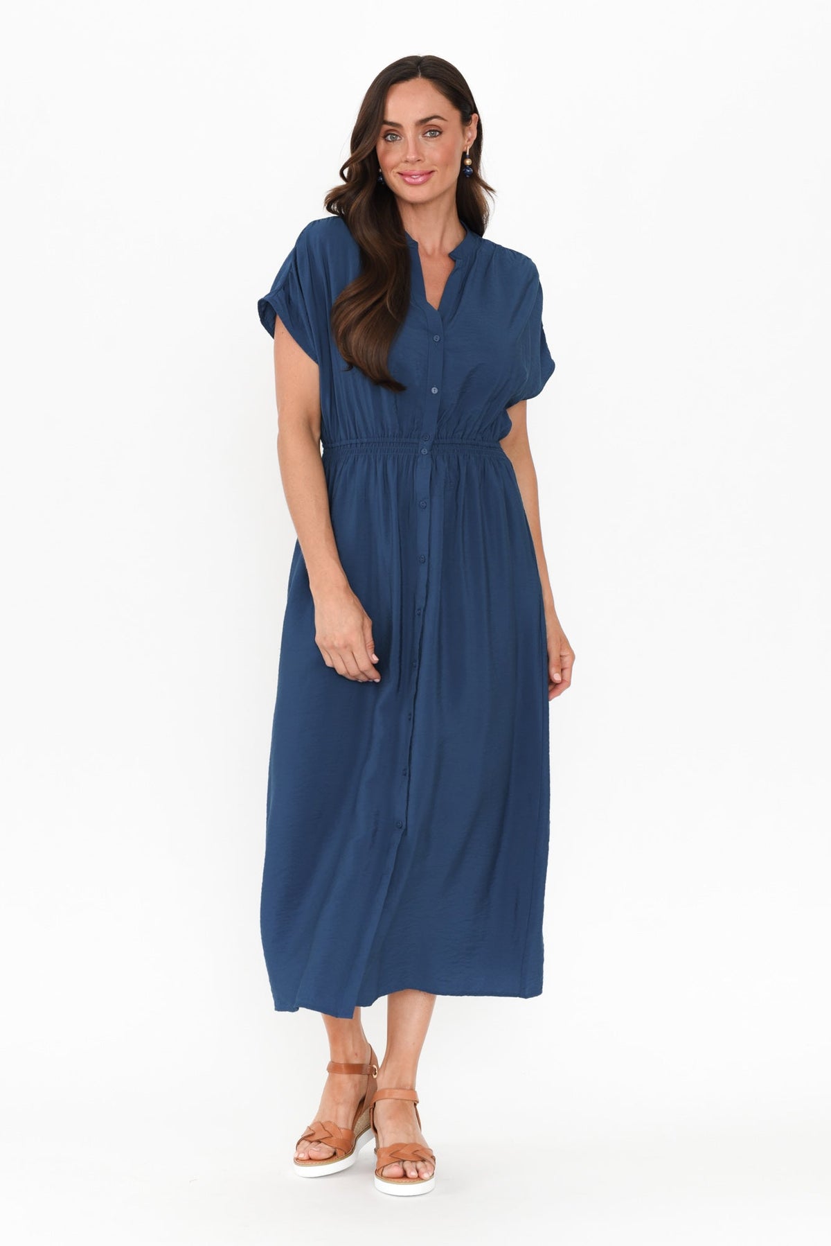 Simone Blue Button Dress Back View 2