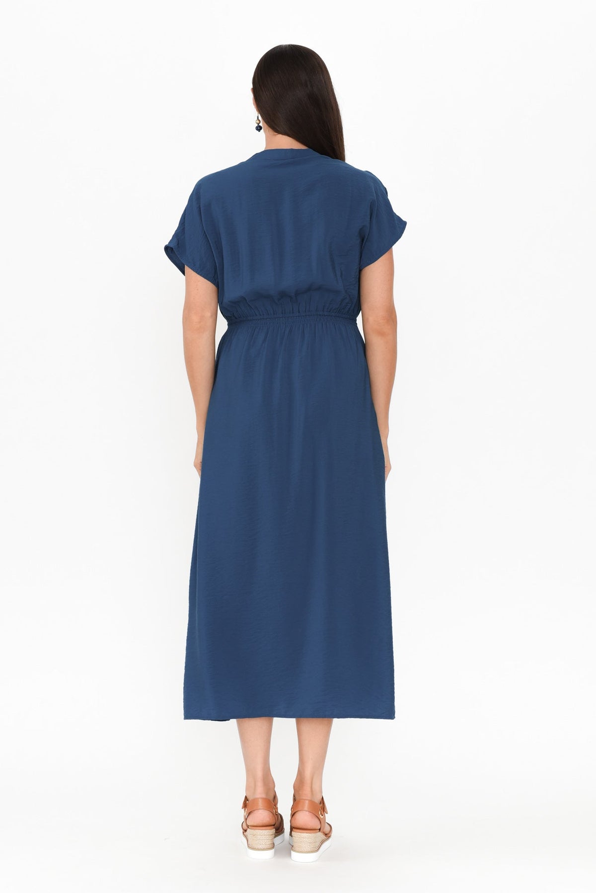 Simone Blue Button Dress Detail View