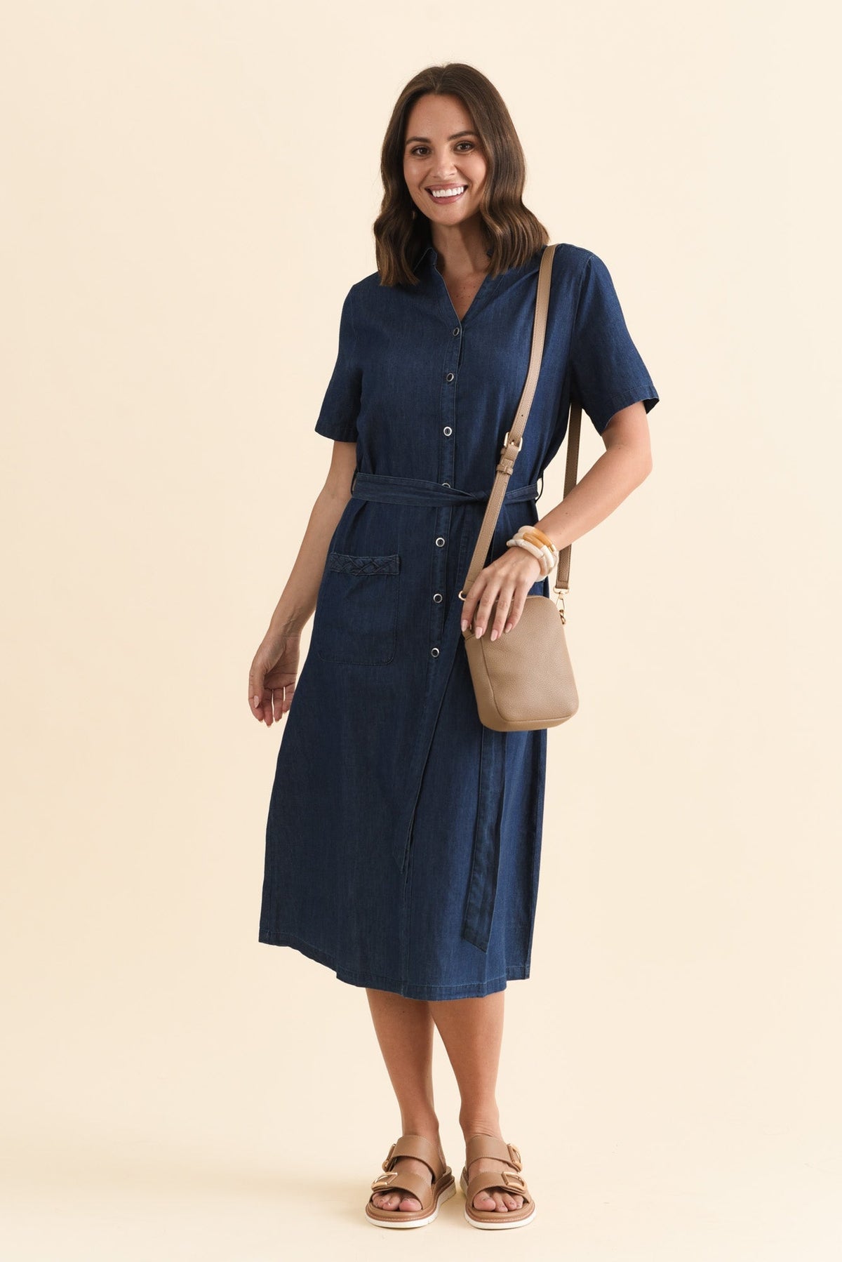 Sofie Soft Blue Denim Shirt Dress Front View