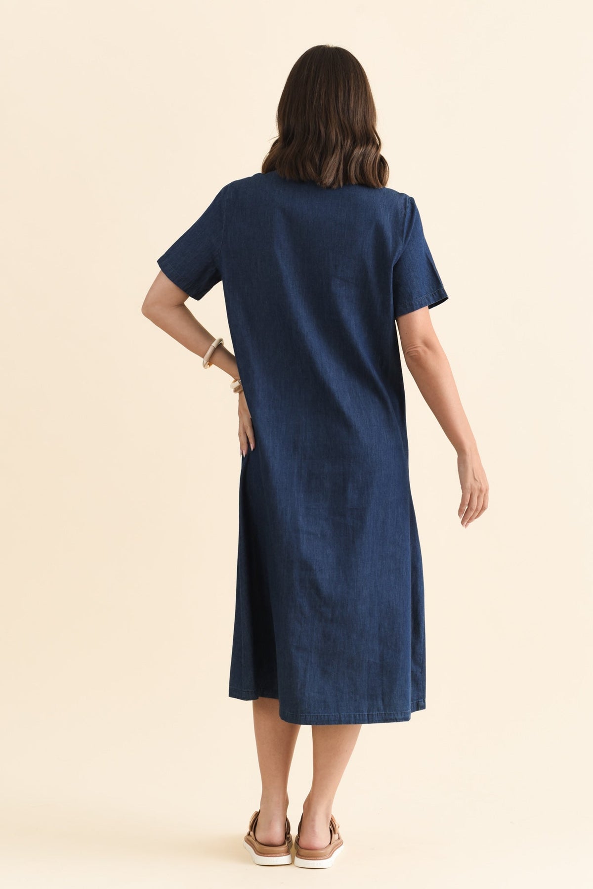 Sofie Soft Blue Denim Shirt Dress Detail View